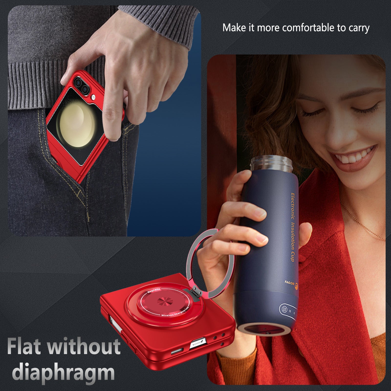 For Samsung Galaxy Z Flip6 5G Magnetic Case Rotating Kickstand PC Hard Phone Cover - Red
