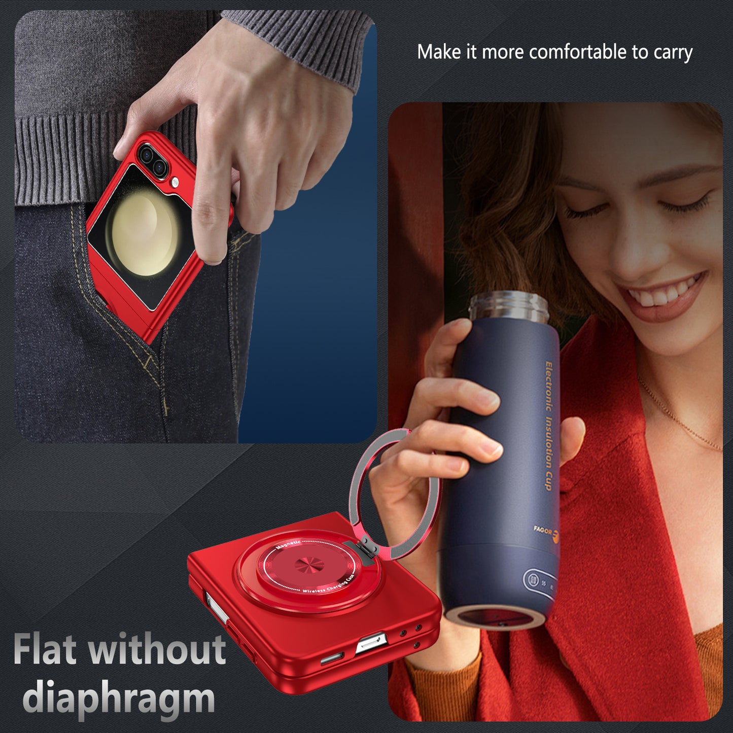 For Samsung Galaxy Z Flip6 5G Magnetic Case Rotating Kickstand PC Hard Phone Cover - Red