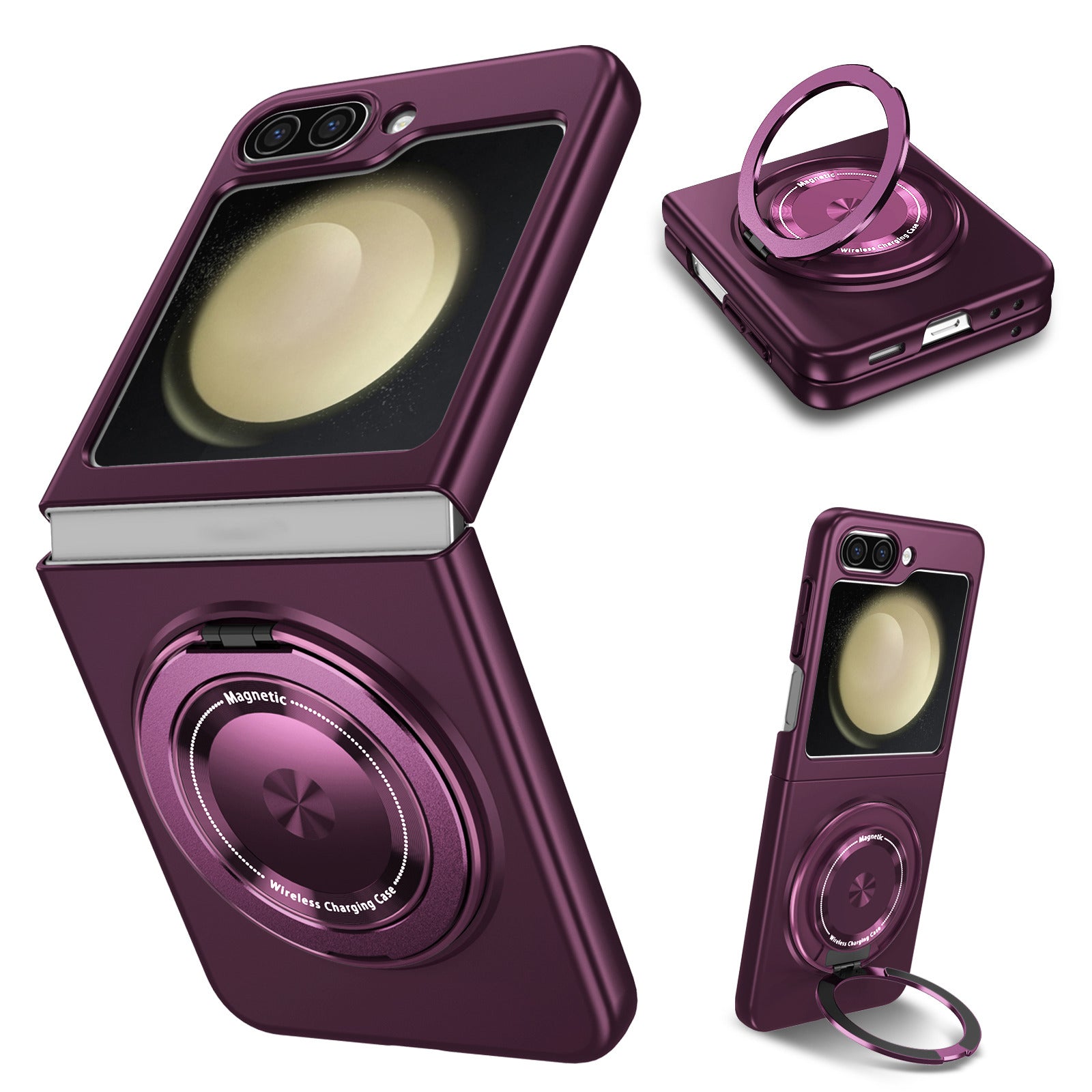 For Samsung Galaxy Z Flip6 5G Magnetic Case Rotating Kickstand PC Hard Phone Cover - Wine Red
