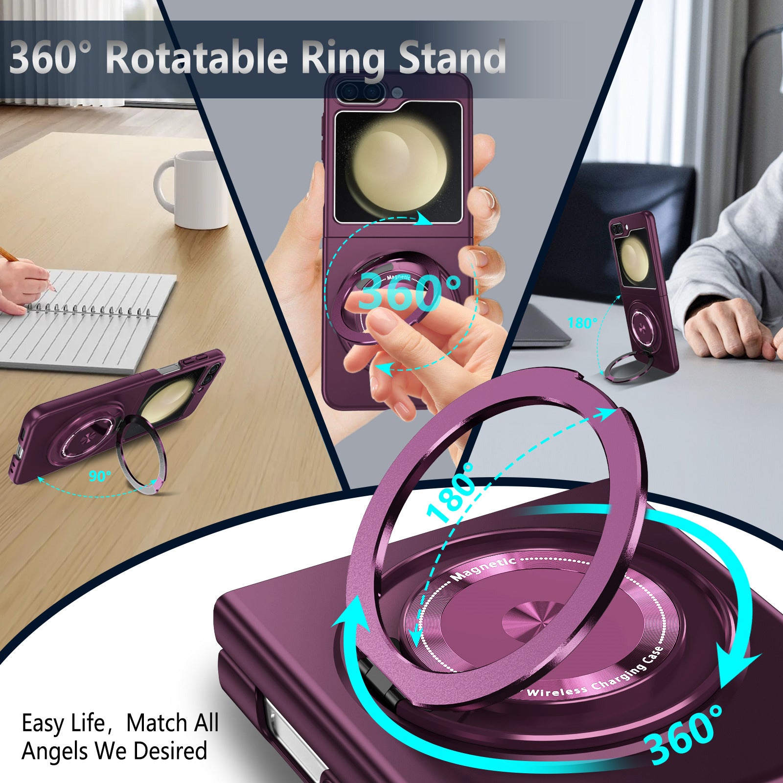 For Samsung Galaxy Z Flip6 5G Magnetic Case Rotating Kickstand PC Hard Phone Cover - Wine Red
