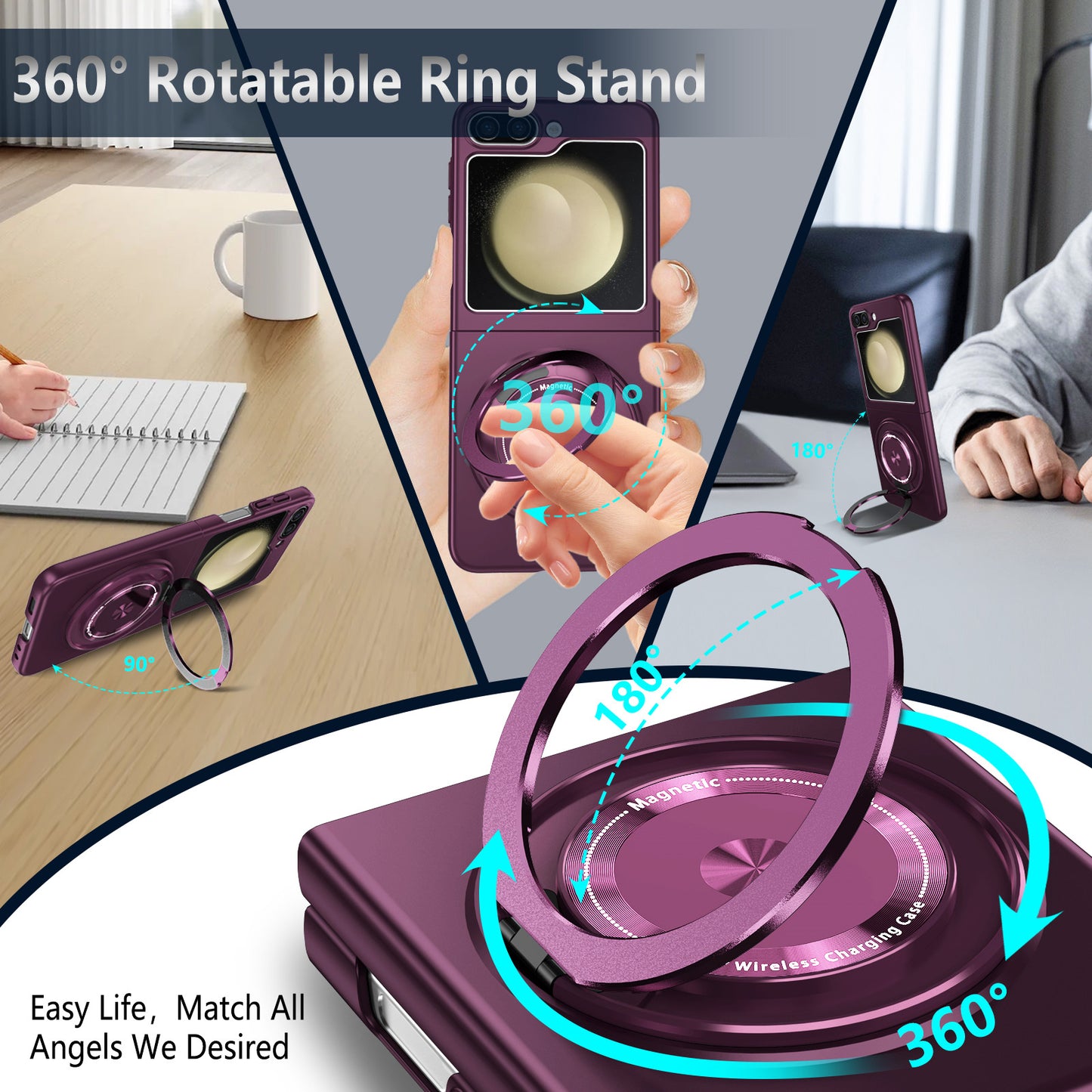 For Samsung Galaxy Z Flip6 5G Magnetic Case Rotating Kickstand PC Hard Phone Cover - Wine Red