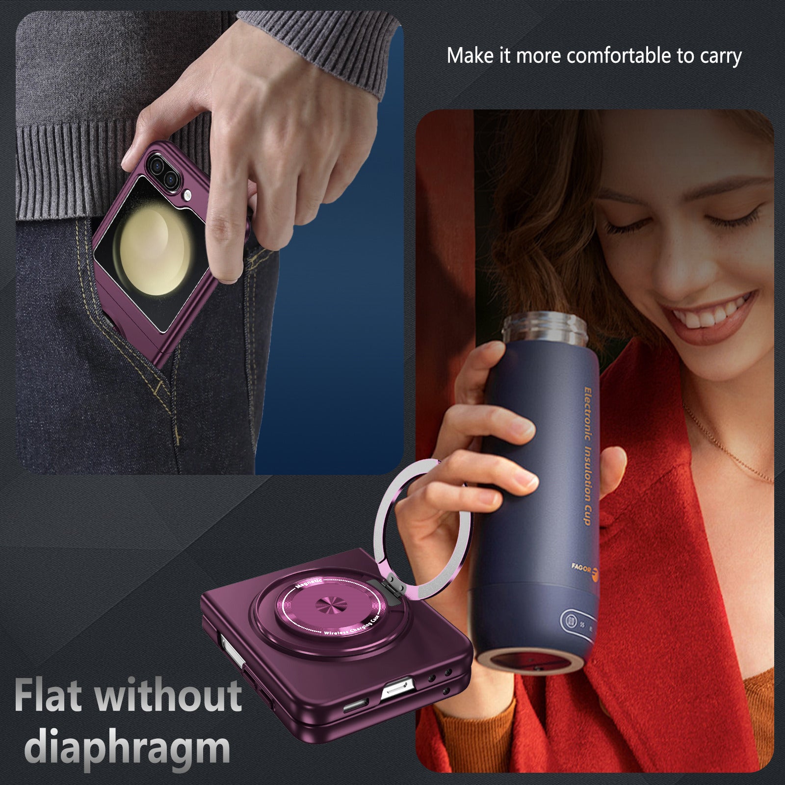 For Samsung Galaxy Z Flip6 5G Magnetic Case Rotating Kickstand PC Hard Phone Cover - Wine Red