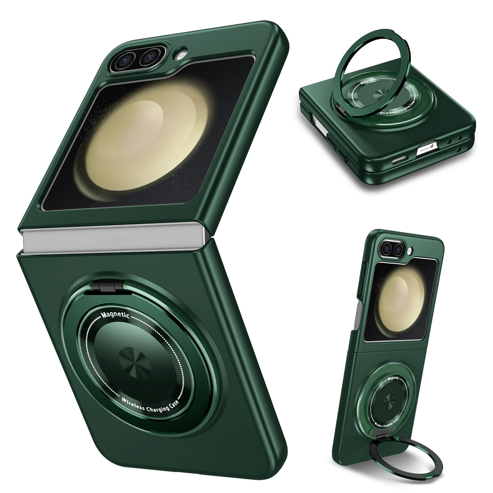 For Samsung Galaxy Z Flip6 5G Magnetic Case Rotating Kickstand PC Hard Phone Cover - Blackish Green