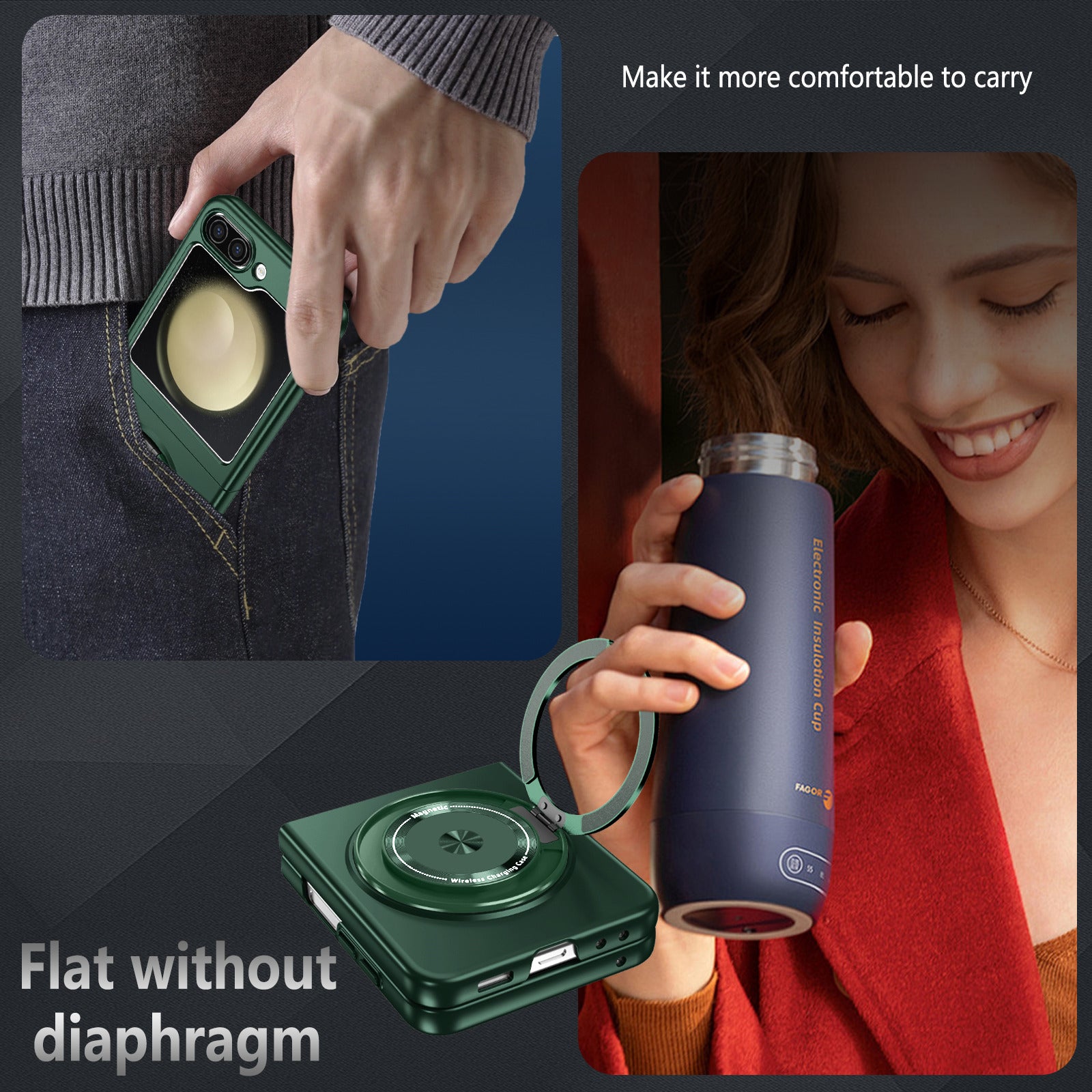 For Samsung Galaxy Z Flip6 5G Magnetic Case Rotating Kickstand PC Hard Phone Cover - Blackish Green