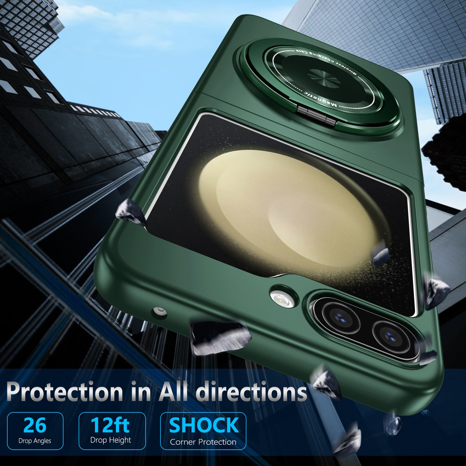 For Samsung Galaxy Z Flip6 5G Magnetic Case Rotating Kickstand PC Hard Phone Cover - Blackish Green