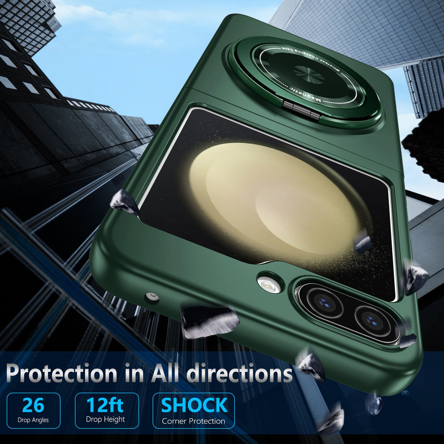 For Samsung Galaxy Z Flip6 5G Magnetic Case Rotating Kickstand PC Hard Phone Cover - Blackish Green