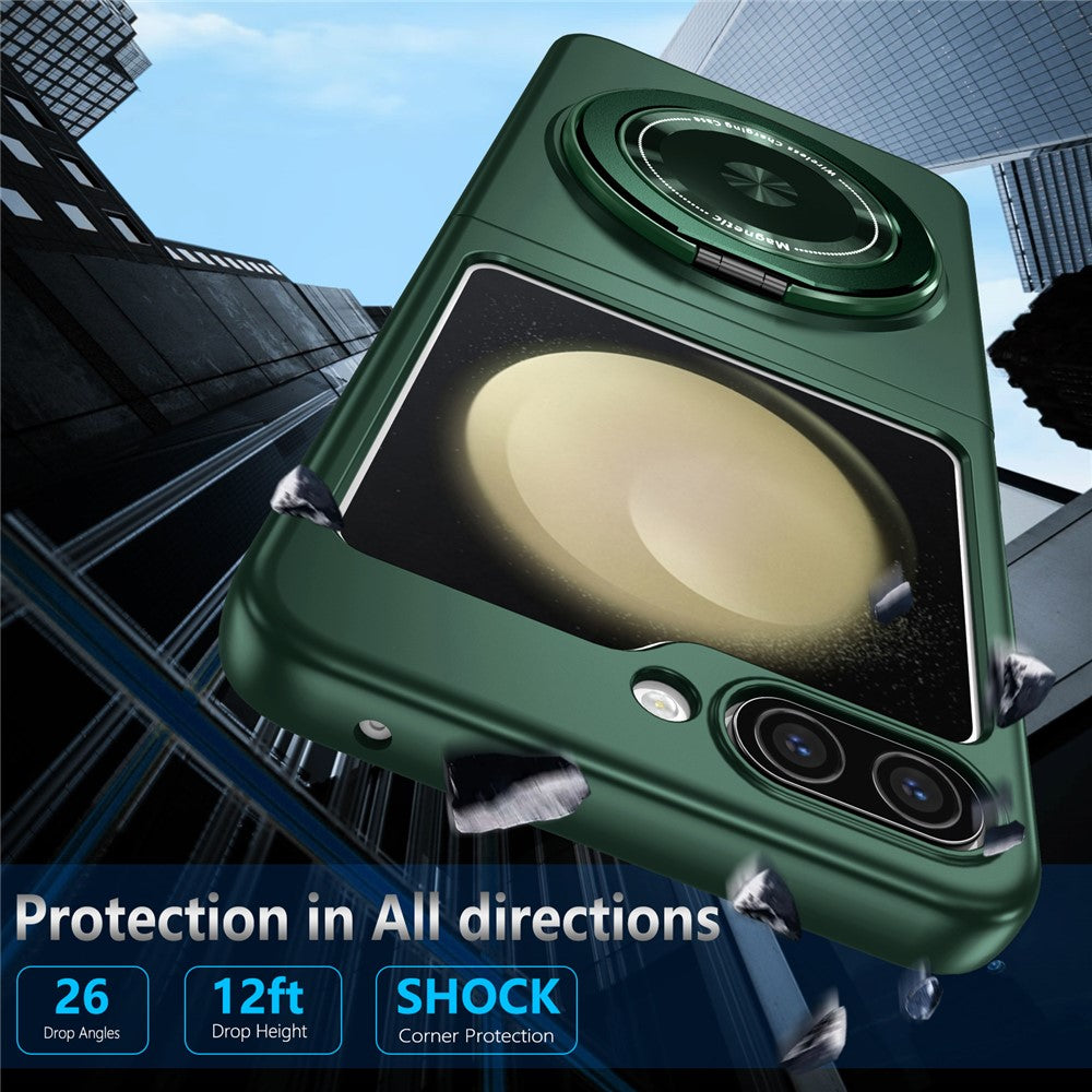 For Samsung Galaxy Z Flip7 FE 5G / Z Flip6 5G Magnetic Case Rotating Kickstand PC Hard Phone Cover - Blackish Green