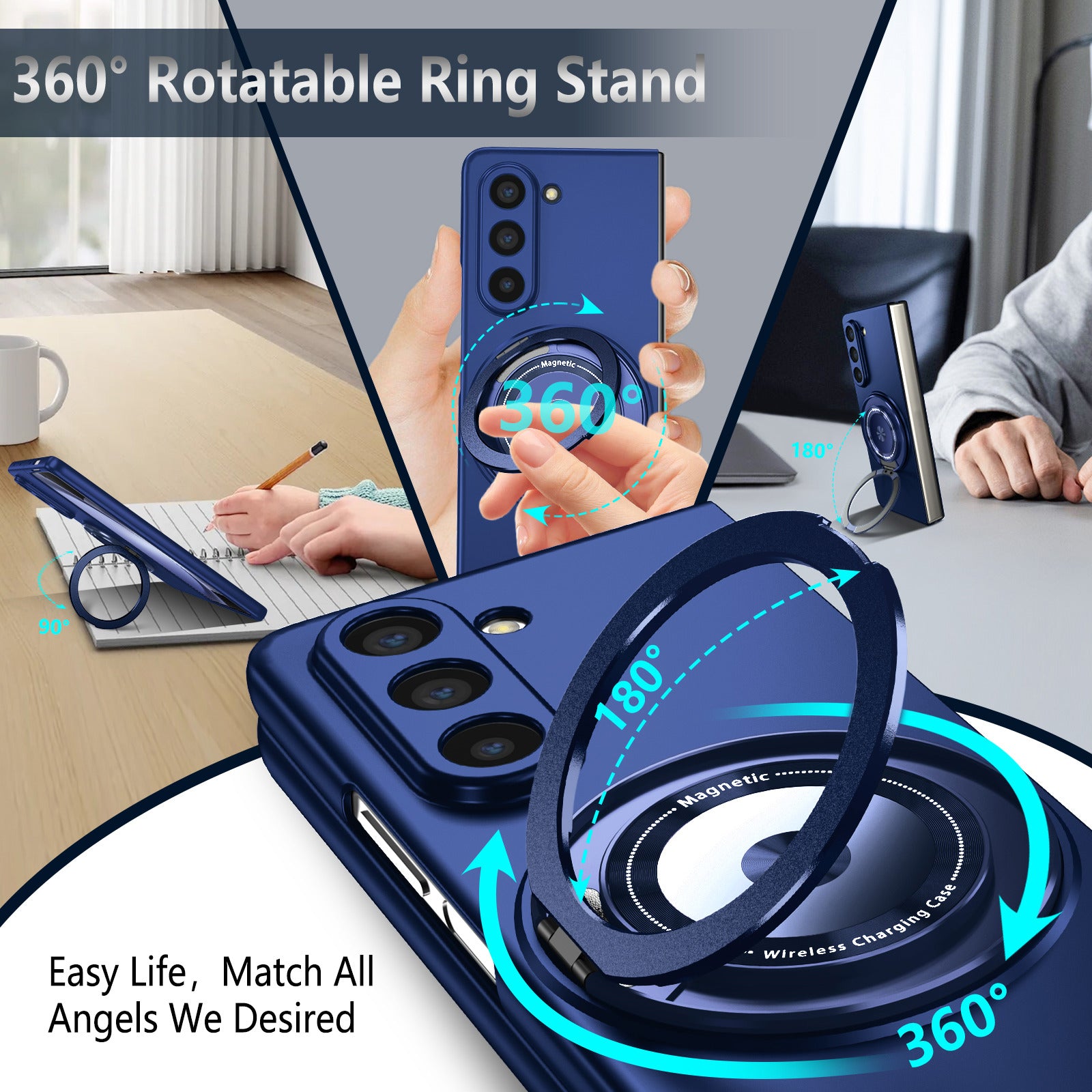 For Samsung Galaxy Z Fold6 5G Case Magnetic Kickstand Hard PC Shockproof Protective Cover - Sapphire