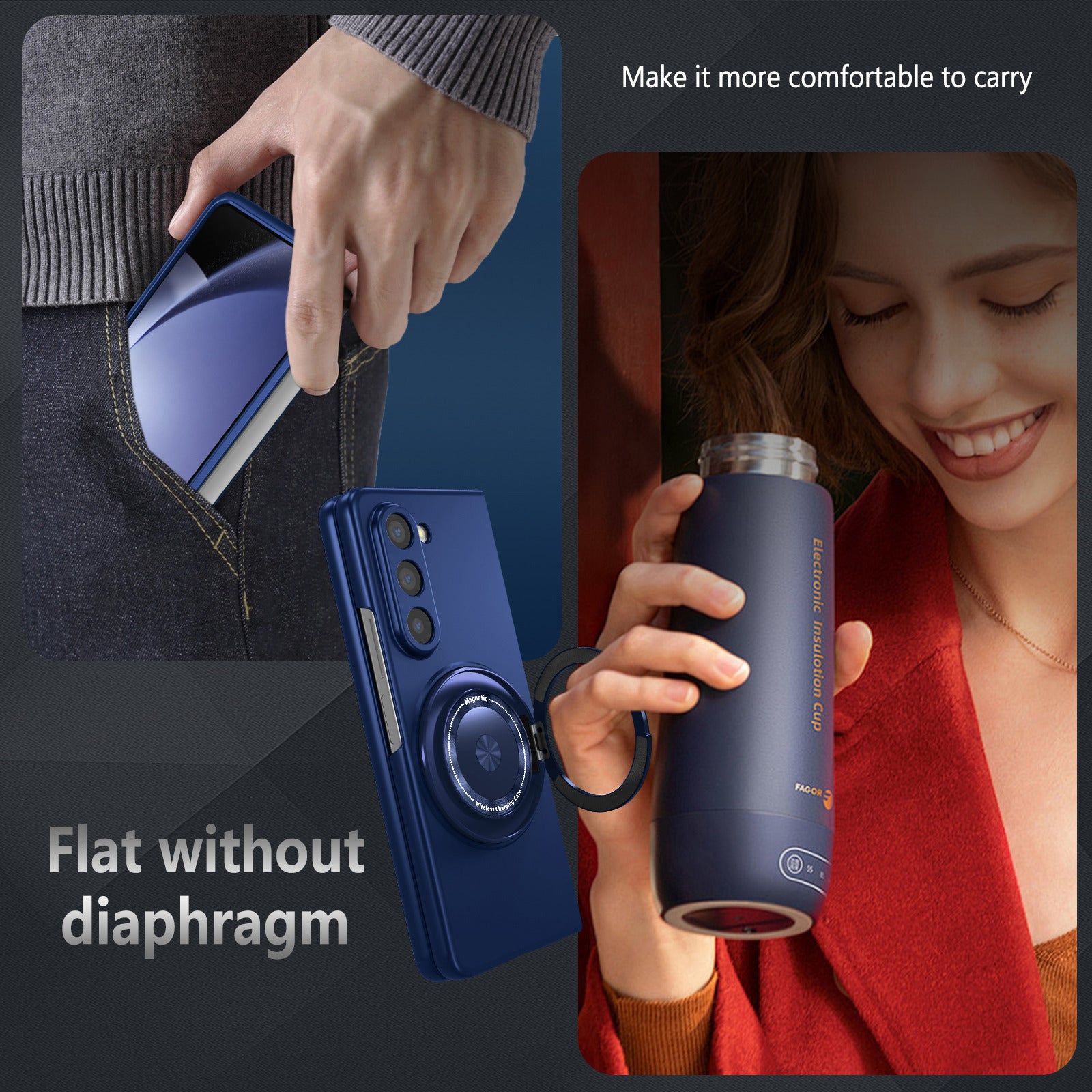 For Samsung Galaxy Z Fold6 5G Case Magnetic Kickstand Hard PC Shockproof Protective Cover - Sapphire