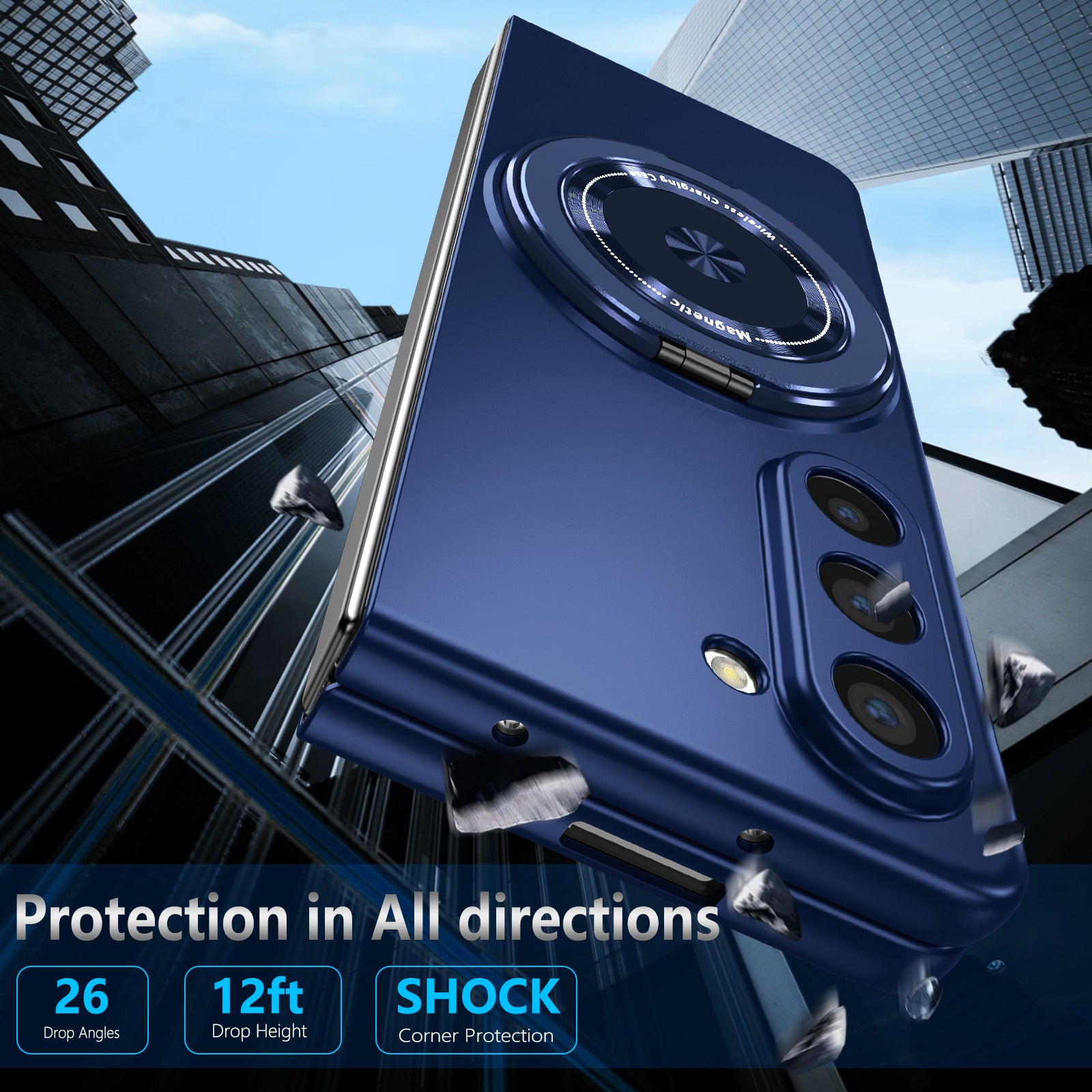 For Samsung Galaxy Z Fold6 5G Case Magnetic Kickstand Hard PC Shockproof Protective Cover - Sapphire