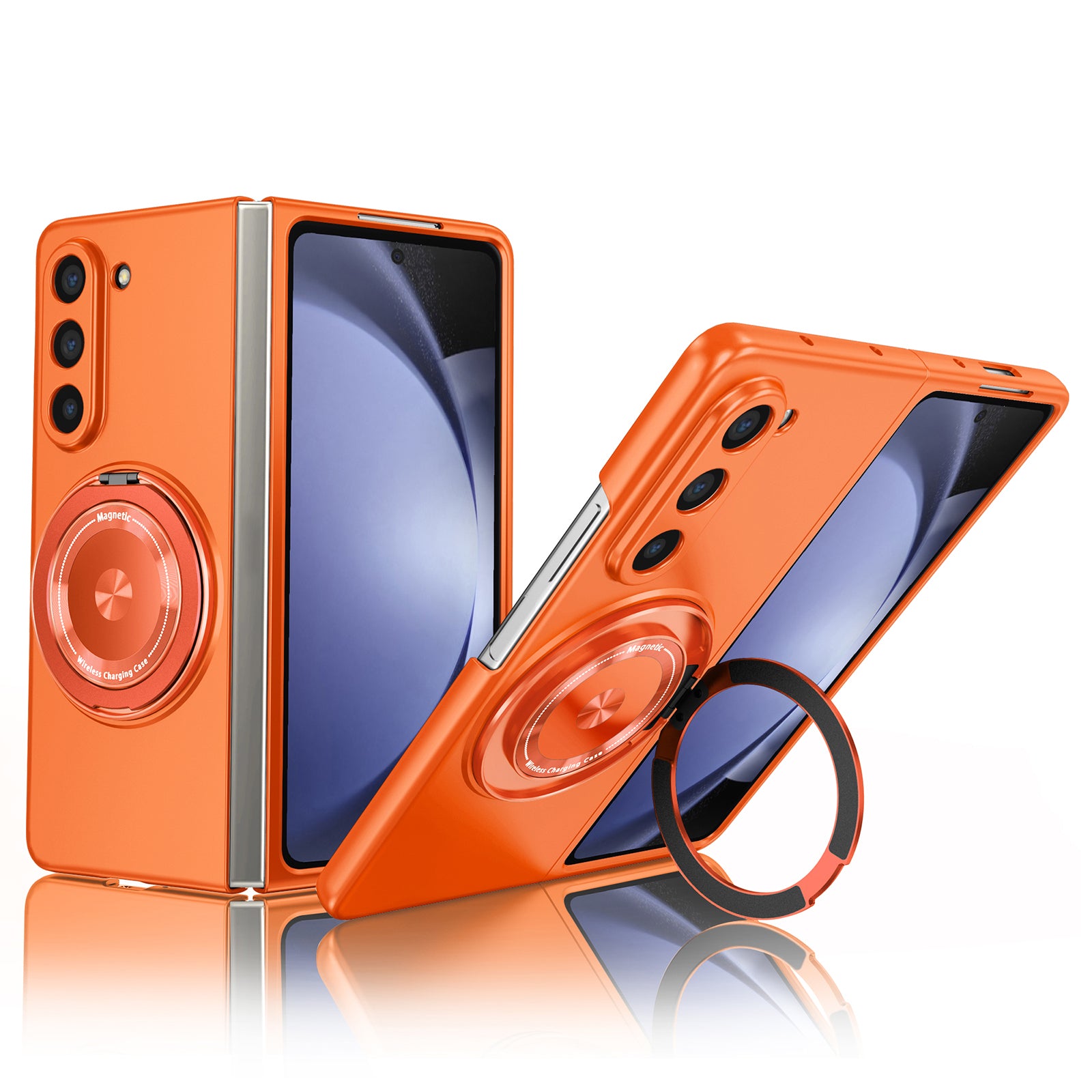 For Samsung Galaxy Z Fold6 5G Case Magnetic Kickstand Hard PC Shockproof Protective Cover - Orange