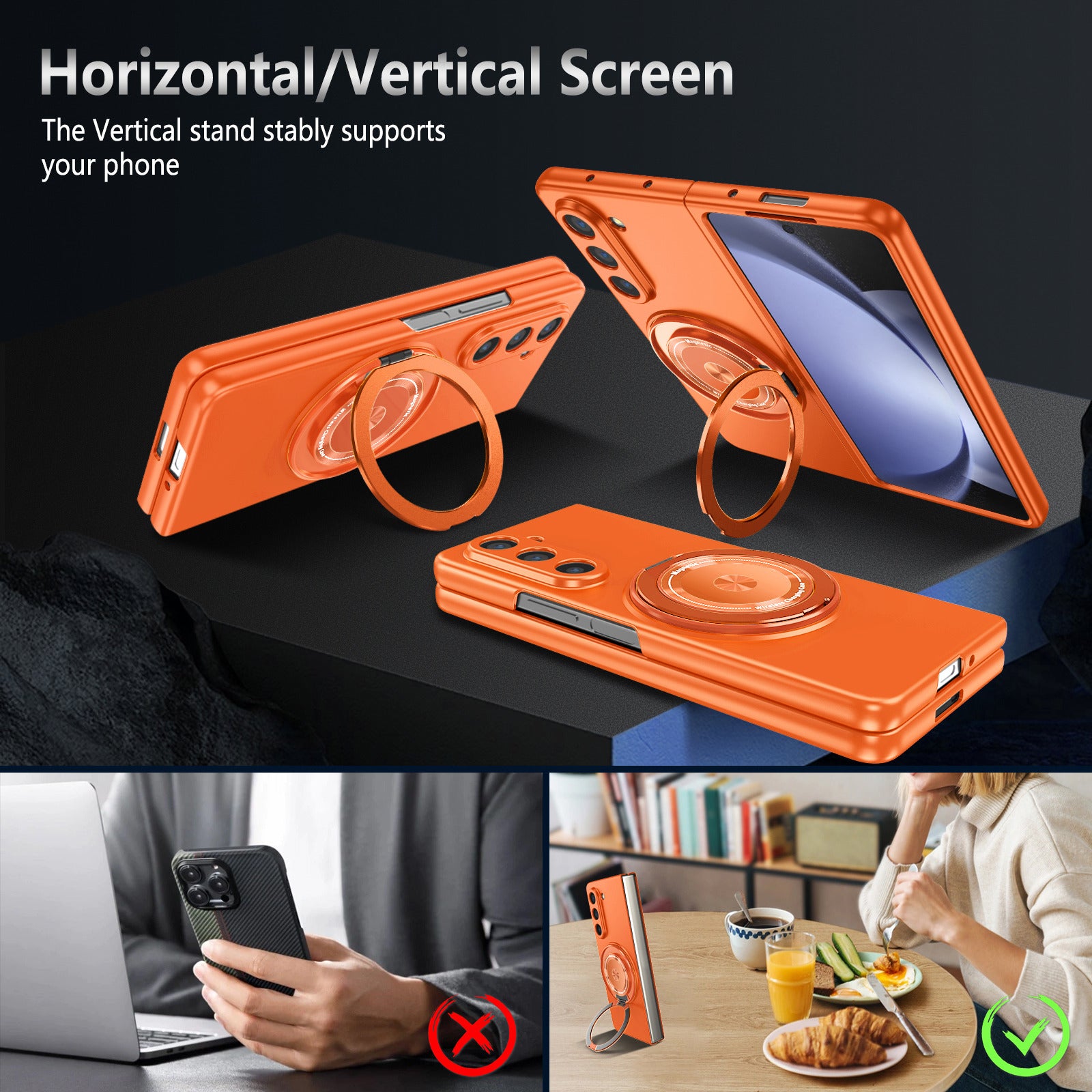 For Samsung Galaxy Z Fold6 5G Case Magnetic Kickstand Hard PC Shockproof Protective Cover - Orange