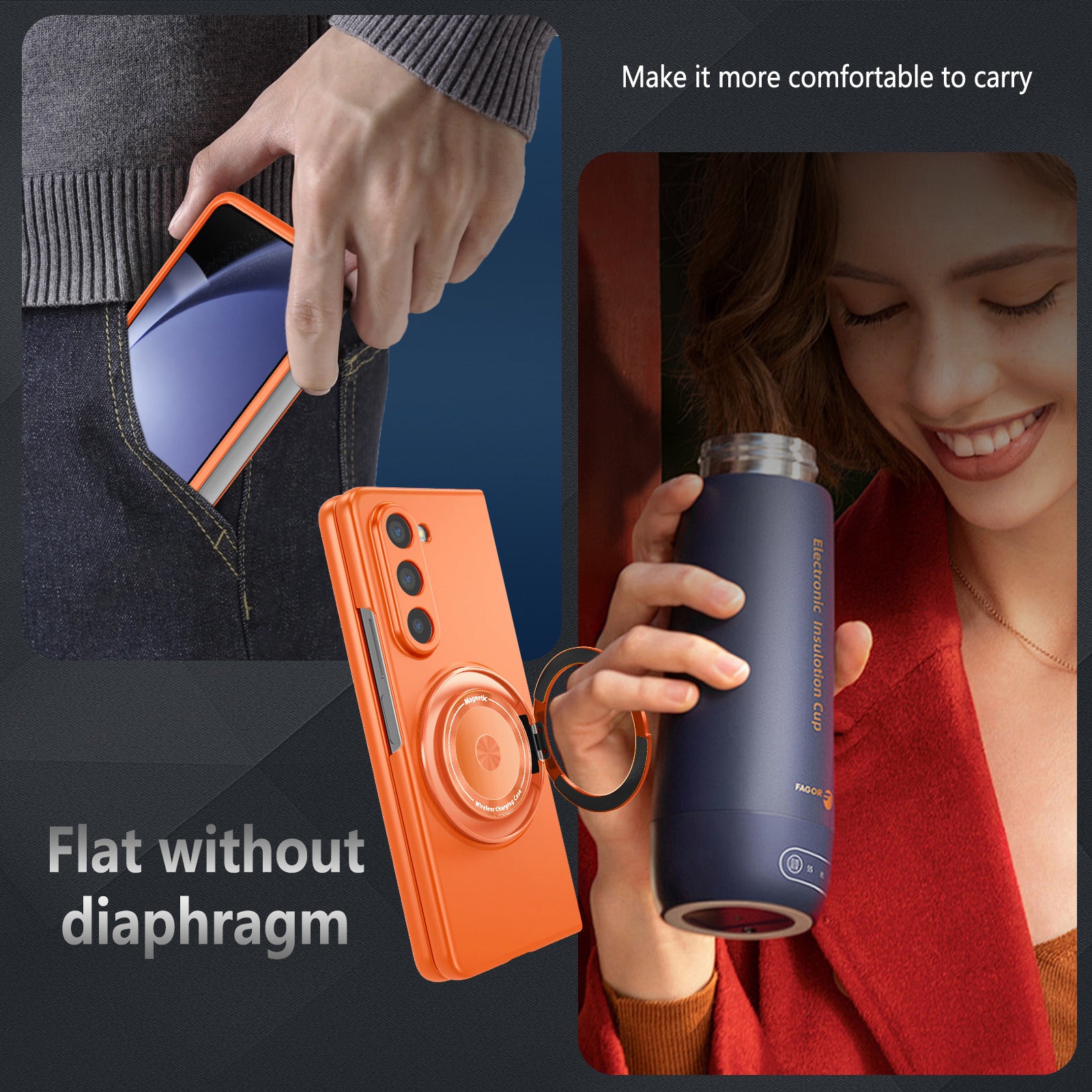 For Samsung Galaxy Z Fold6 5G Case Magnetic Kickstand Hard PC Shockproof Protective Cover - Orange