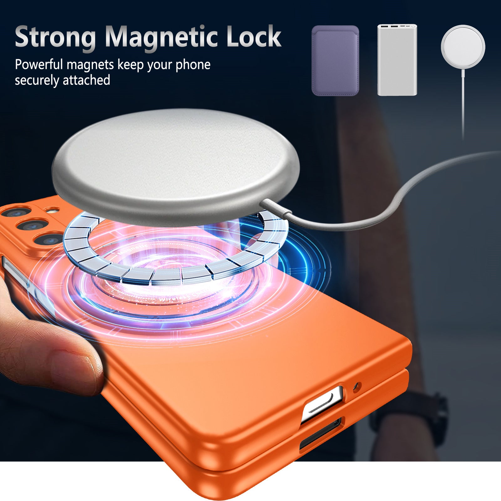 For Samsung Galaxy Z Fold6 5G Case Magnetic Kickstand Hard PC Shockproof Protective Cover - Orange