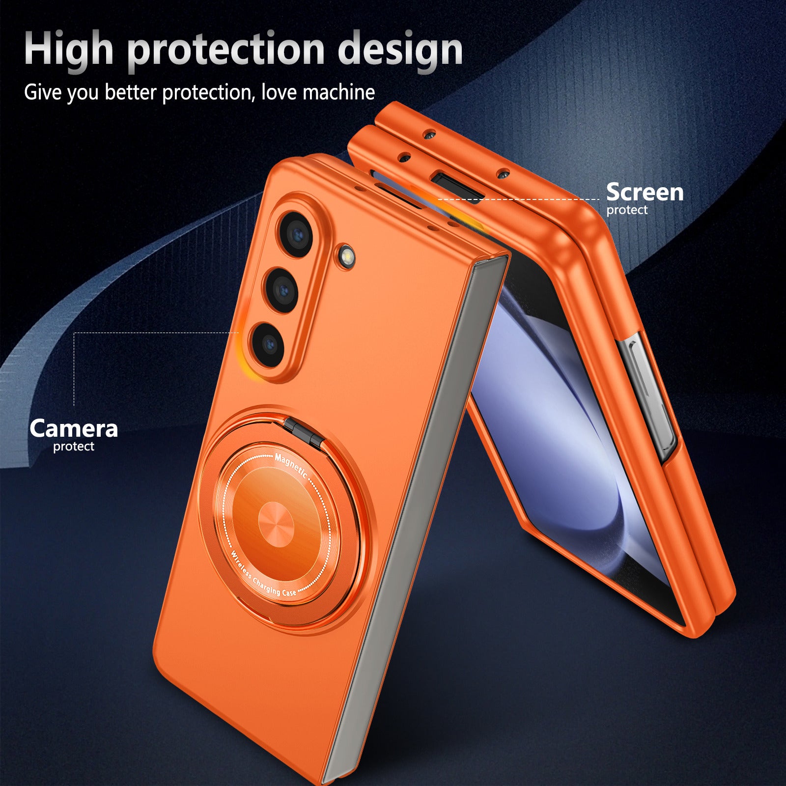 For Samsung Galaxy Z Fold6 5G Case Magnetic Kickstand Hard PC Shockproof Protective Cover - Orange