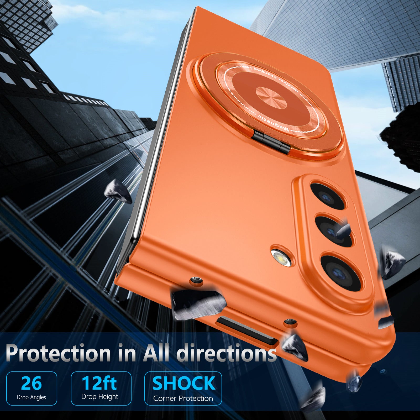 For Samsung Galaxy Z Fold6 5G Case Magnetic Kickstand Hard PC Shockproof Protective Cover - Orange