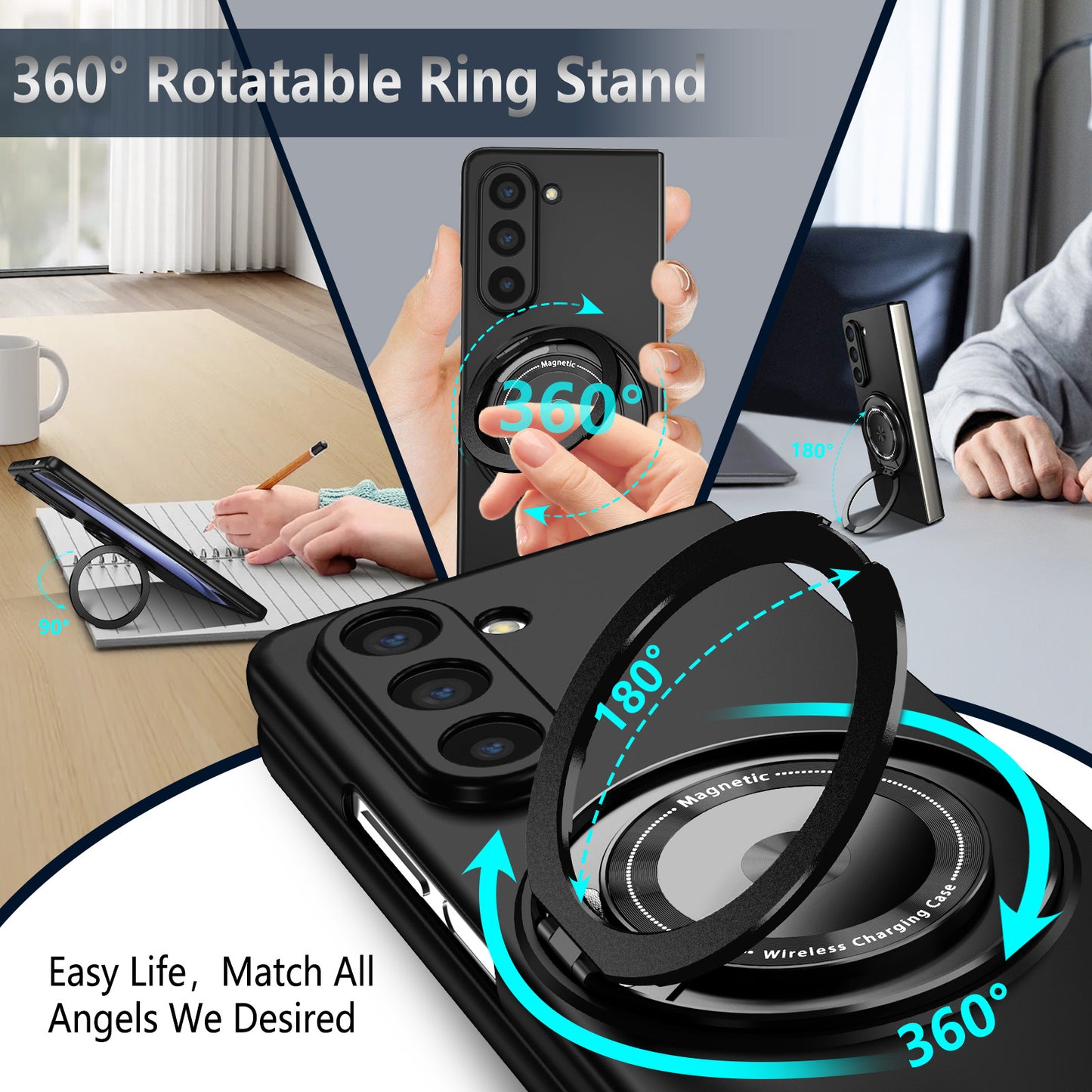 For Samsung Galaxy Z Fold6 5G Case Magnetic Kickstand Hard PC Shockproof Protective Cover - Black