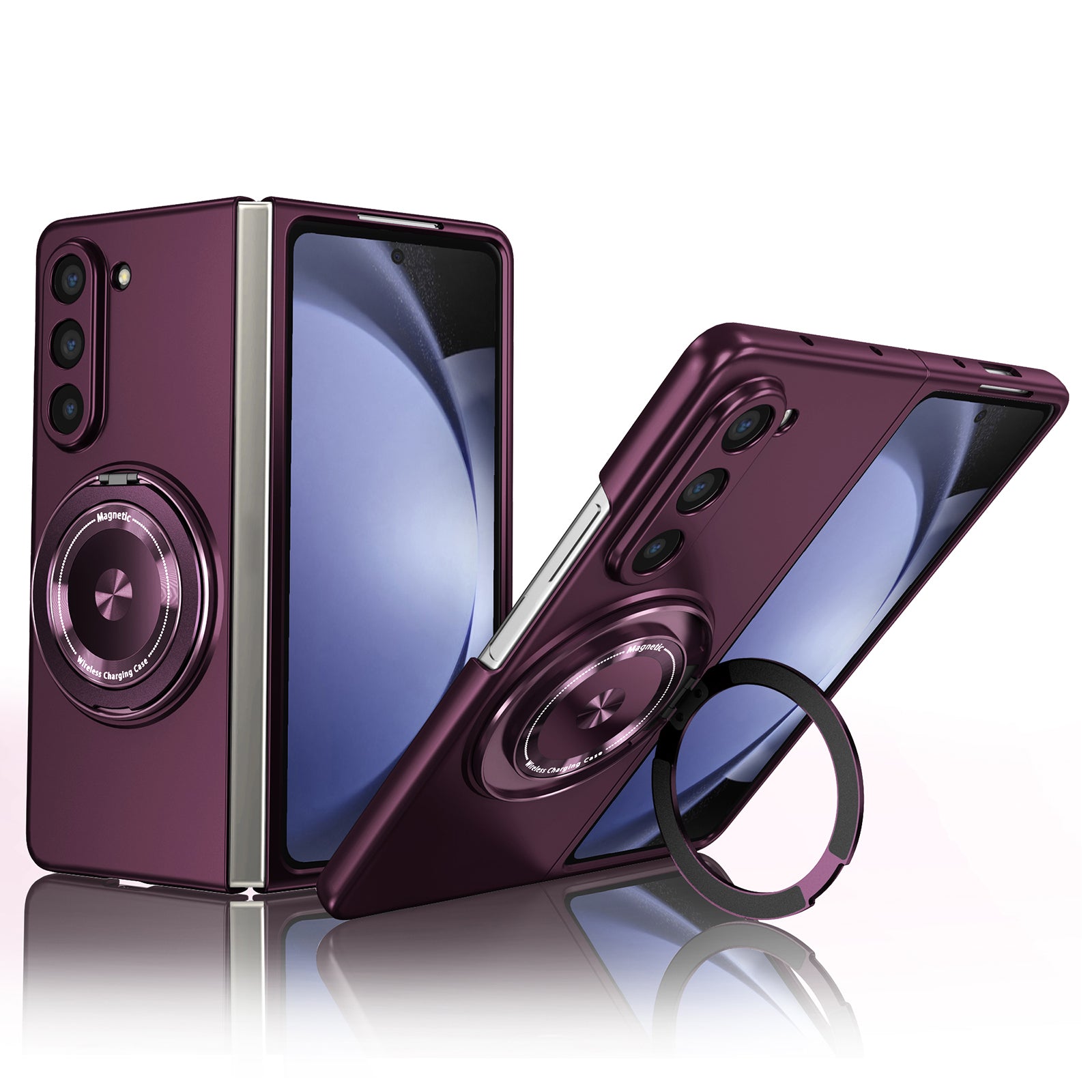 For Samsung Galaxy Z Fold6 5G Case Magnetic Kickstand Hard PC Shockproof Protective Cover - Wine Red