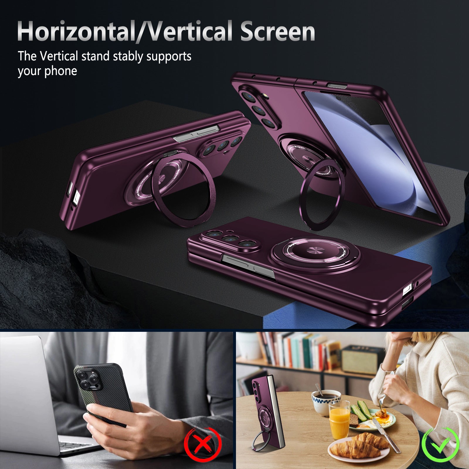 For Samsung Galaxy Z Fold6 5G Case Magnetic Kickstand Hard PC Shockproof Protective Cover - Wine Red
