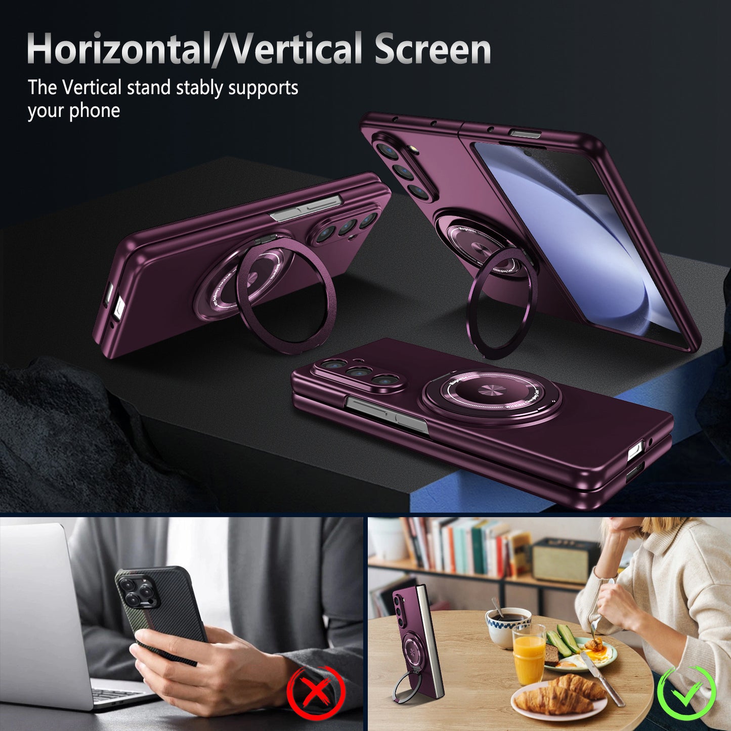 For Samsung Galaxy Z Fold6 5G Case Magnetic Kickstand Hard PC Shockproof Protective Cover - Wine Red