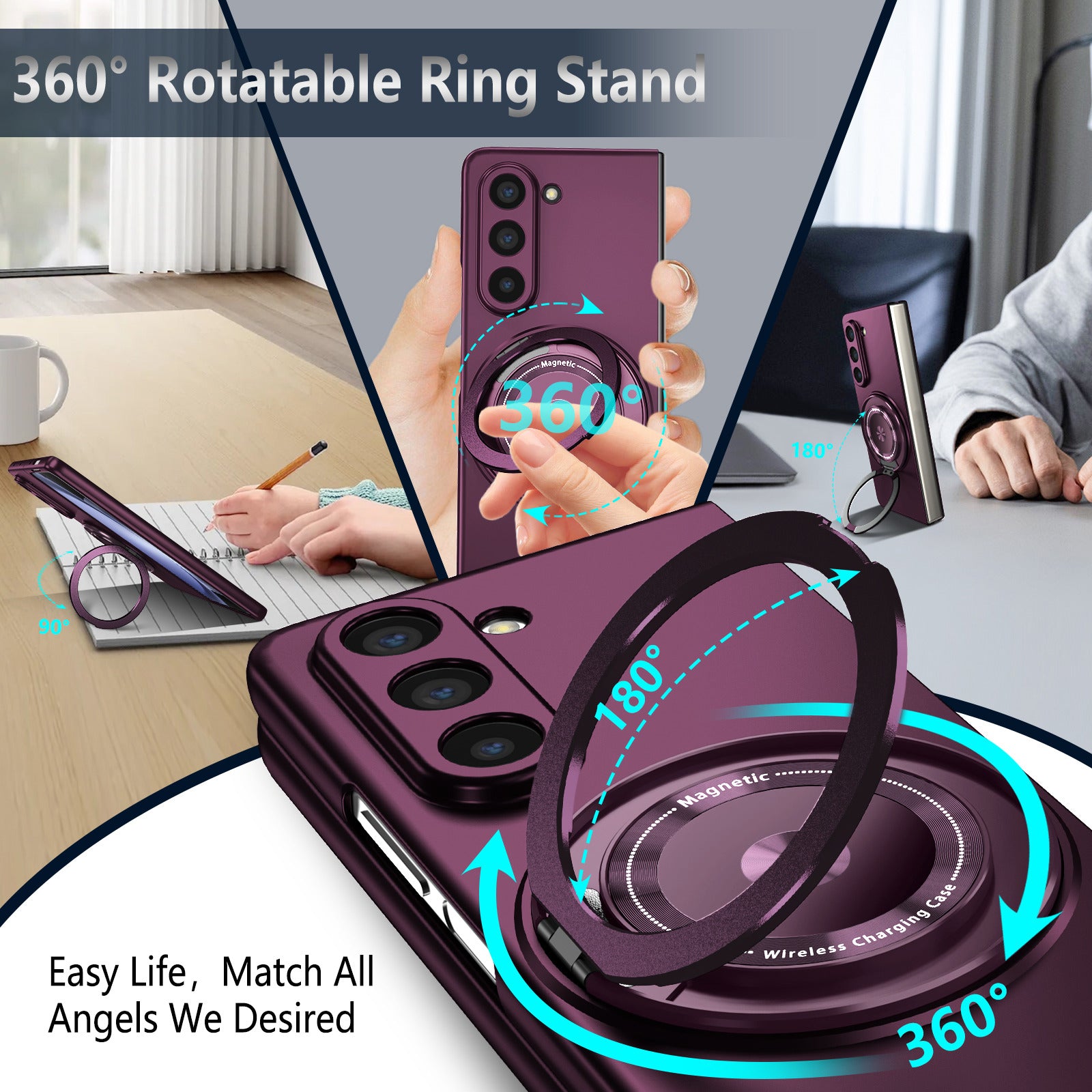 For Samsung Galaxy Z Fold6 5G Case Magnetic Kickstand Hard PC Shockproof Protective Cover - Wine Red