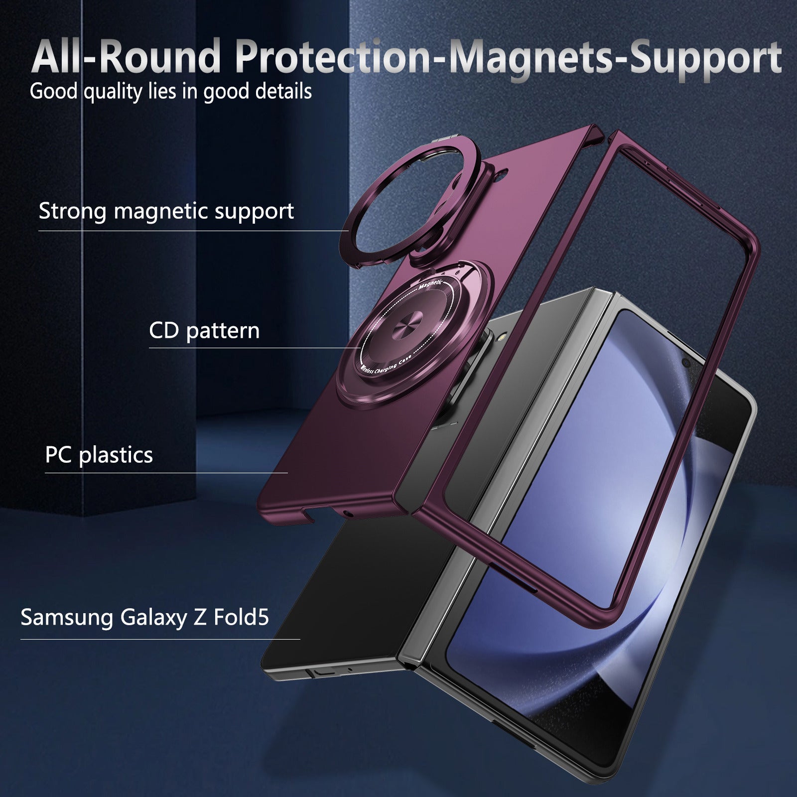 For Samsung Galaxy Z Fold6 5G Case Magnetic Kickstand Hard PC Shockproof Protective Cover - Wine Red