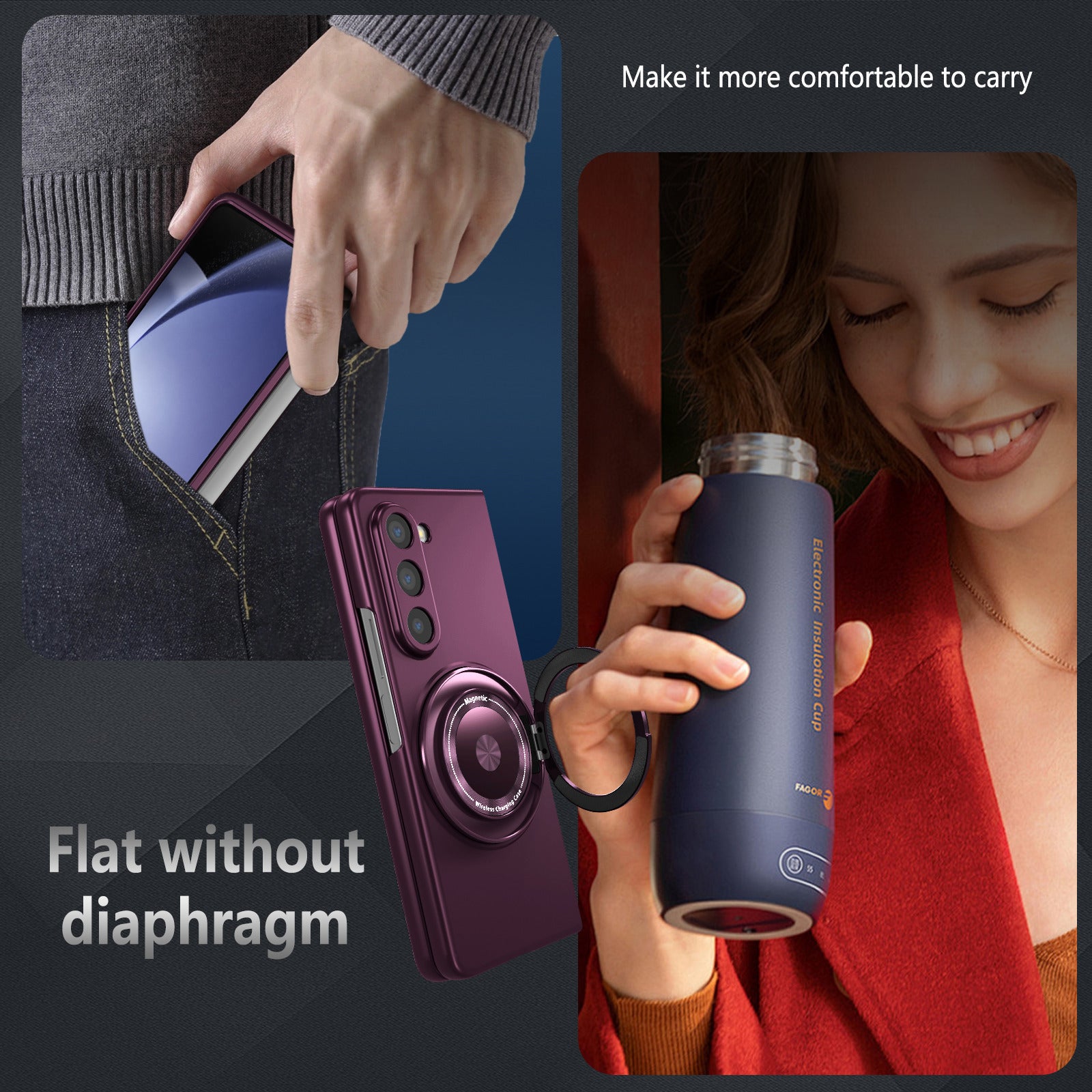 For Samsung Galaxy Z Fold6 5G Case Magnetic Kickstand Hard PC Shockproof Protective Cover - Wine Red