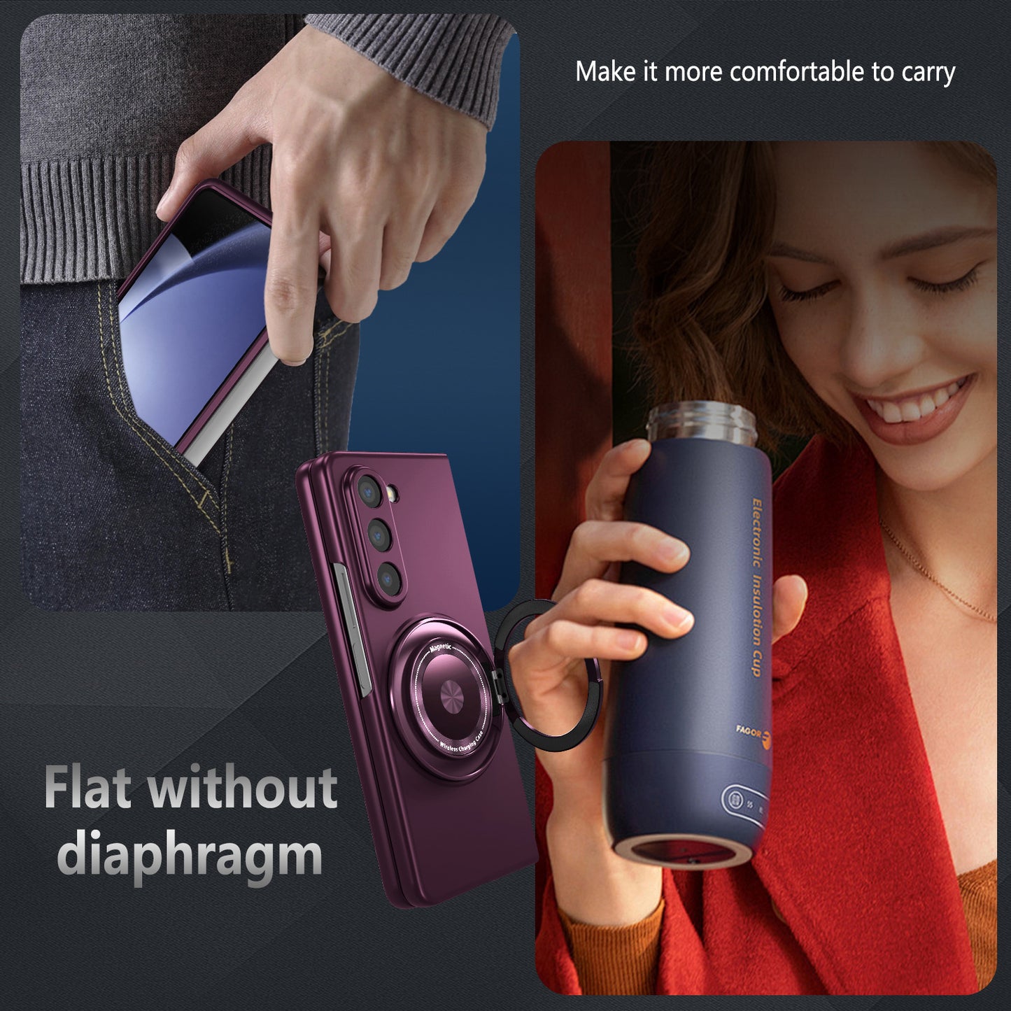 For Samsung Galaxy Z Fold6 5G Case Magnetic Kickstand Hard PC Shockproof Protective Cover - Wine Red