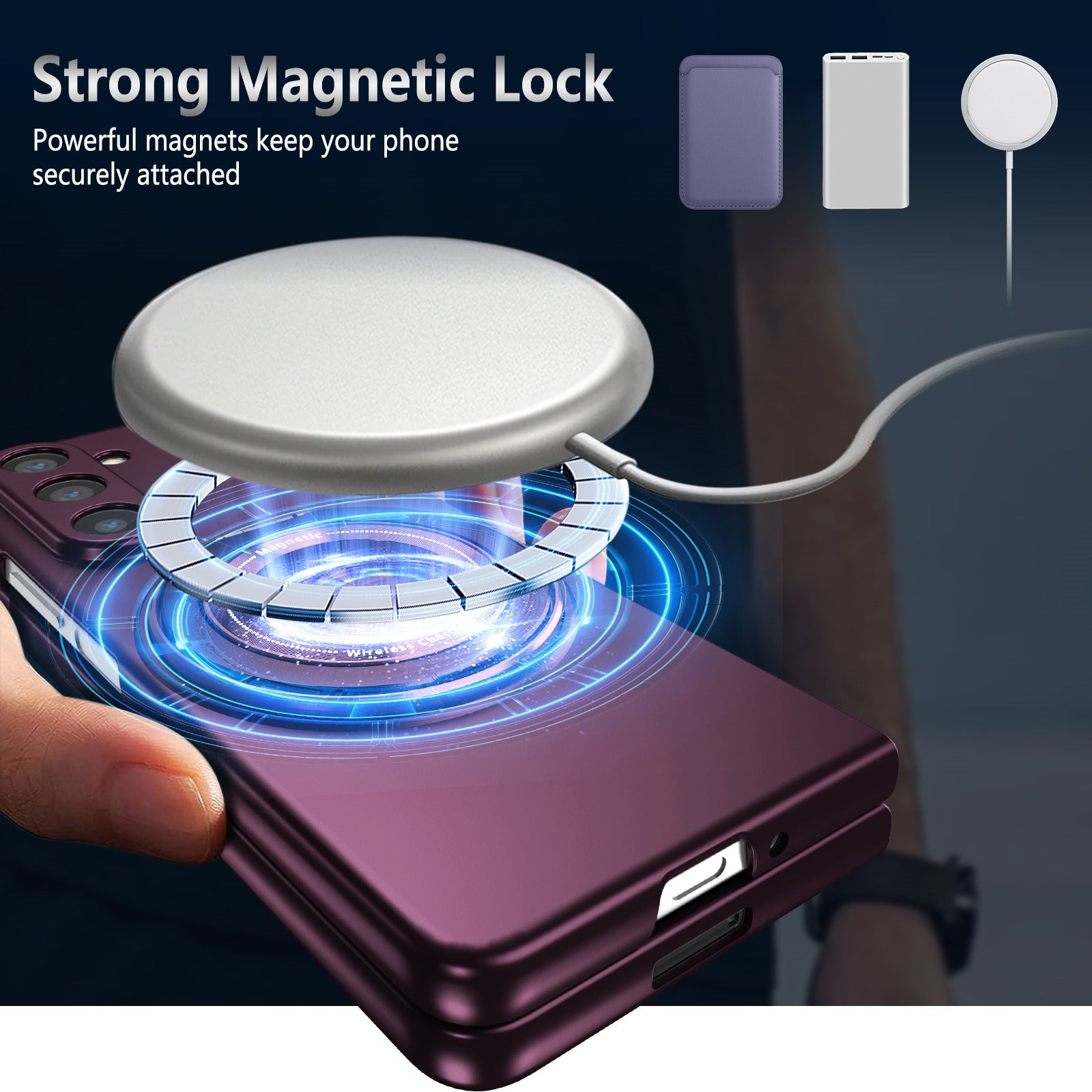 For Samsung Galaxy Z Fold6 5G Case Magnetic Kickstand Hard PC Shockproof Protective Cover - Wine Red