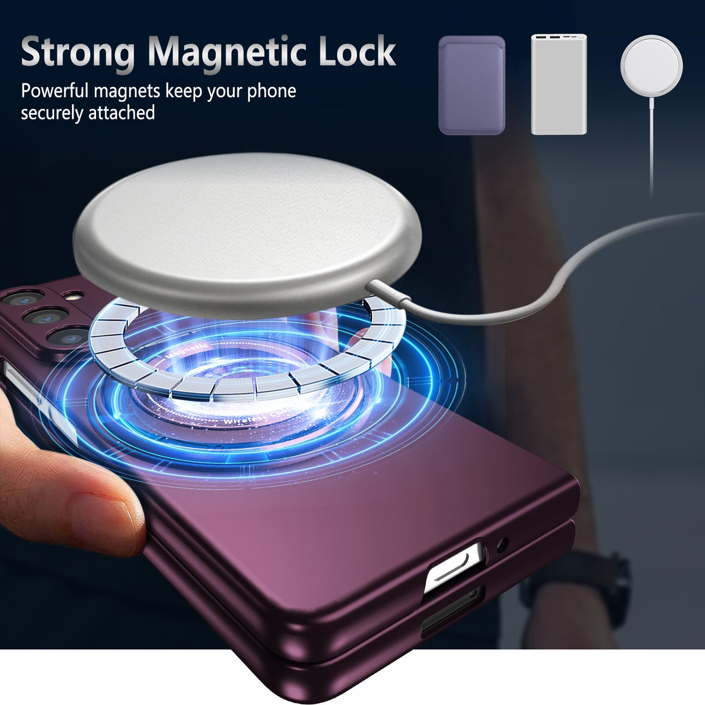 For Samsung Galaxy Z Fold6 5G Case Magnetic Kickstand Hard PC Shockproof Protective Cover - Wine Red