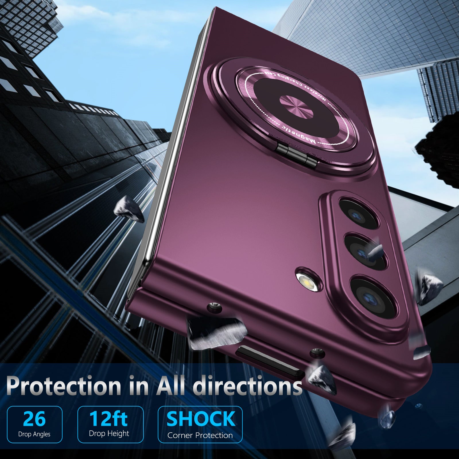 For Samsung Galaxy Z Fold6 5G Case Magnetic Kickstand Hard PC Shockproof Protective Cover - Wine Red