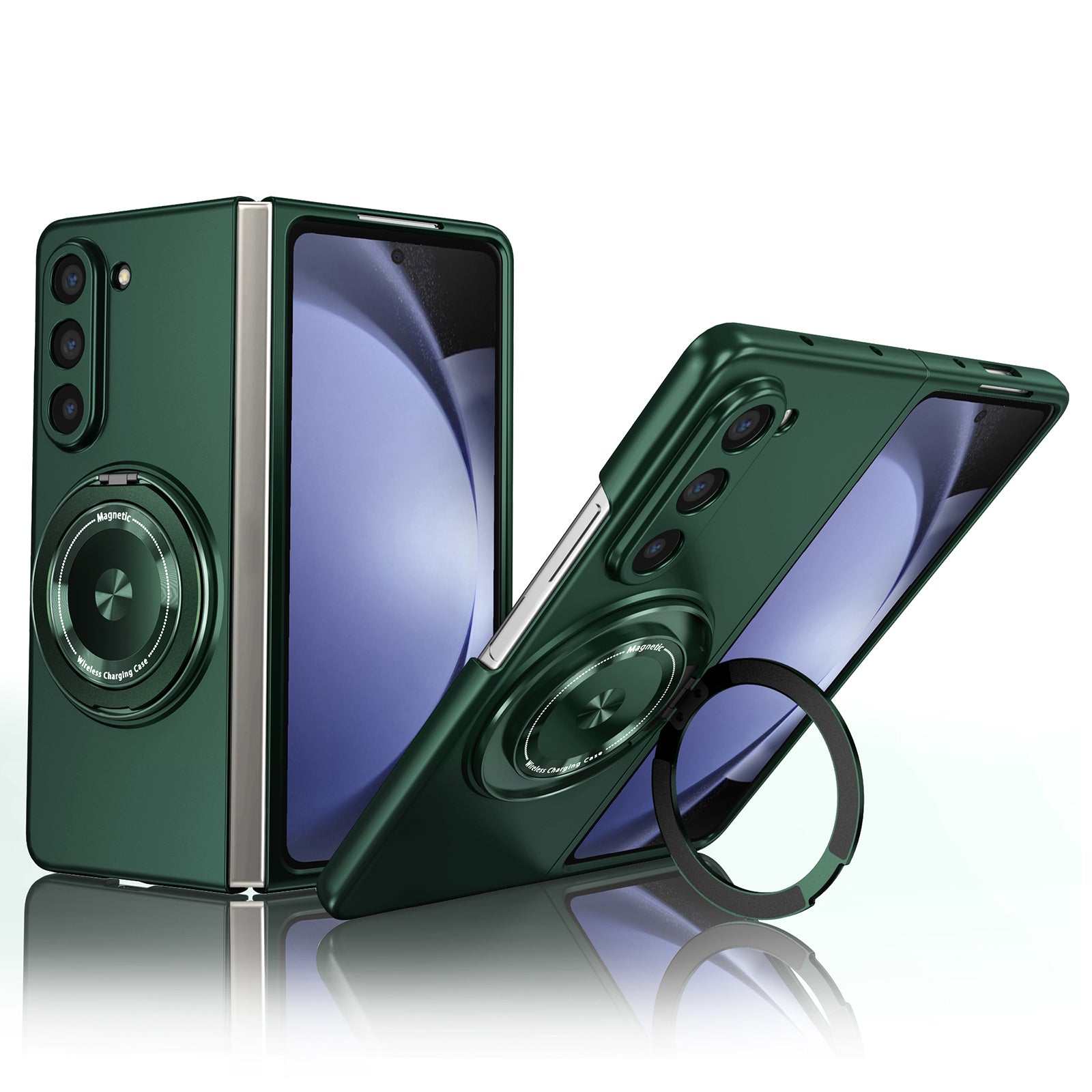 For Samsung Galaxy Z Fold6 5G Case Magnetic Kickstand Hard PC Shockproof Protective Cover - Blackish Green