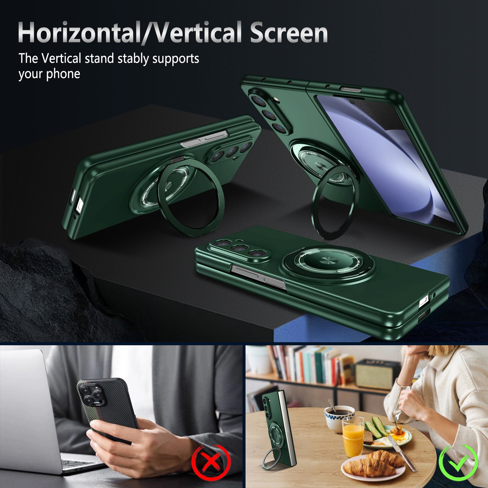 For Samsung Galaxy Z Fold6 5G Case Magnetic Kickstand Hard PC Shockproof Protective Cover - Blackish Green