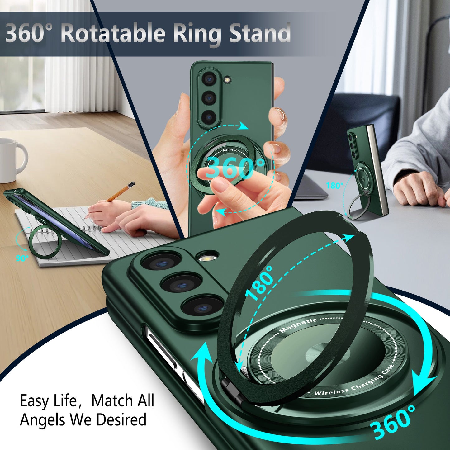 For Samsung Galaxy Z Fold6 5G Case Magnetic Kickstand Hard PC Shockproof Protective Cover - Blackish Green