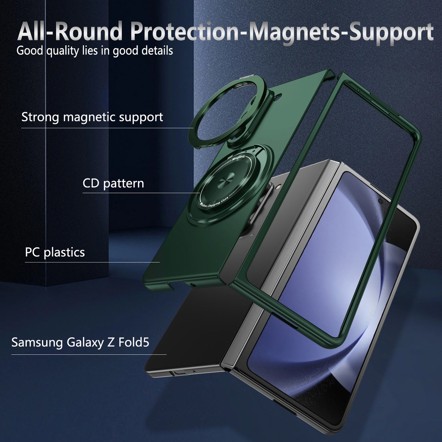 For Samsung Galaxy Z Fold6 5G Case Magnetic Kickstand Hard PC Shockproof Protective Cover - Blackish Green