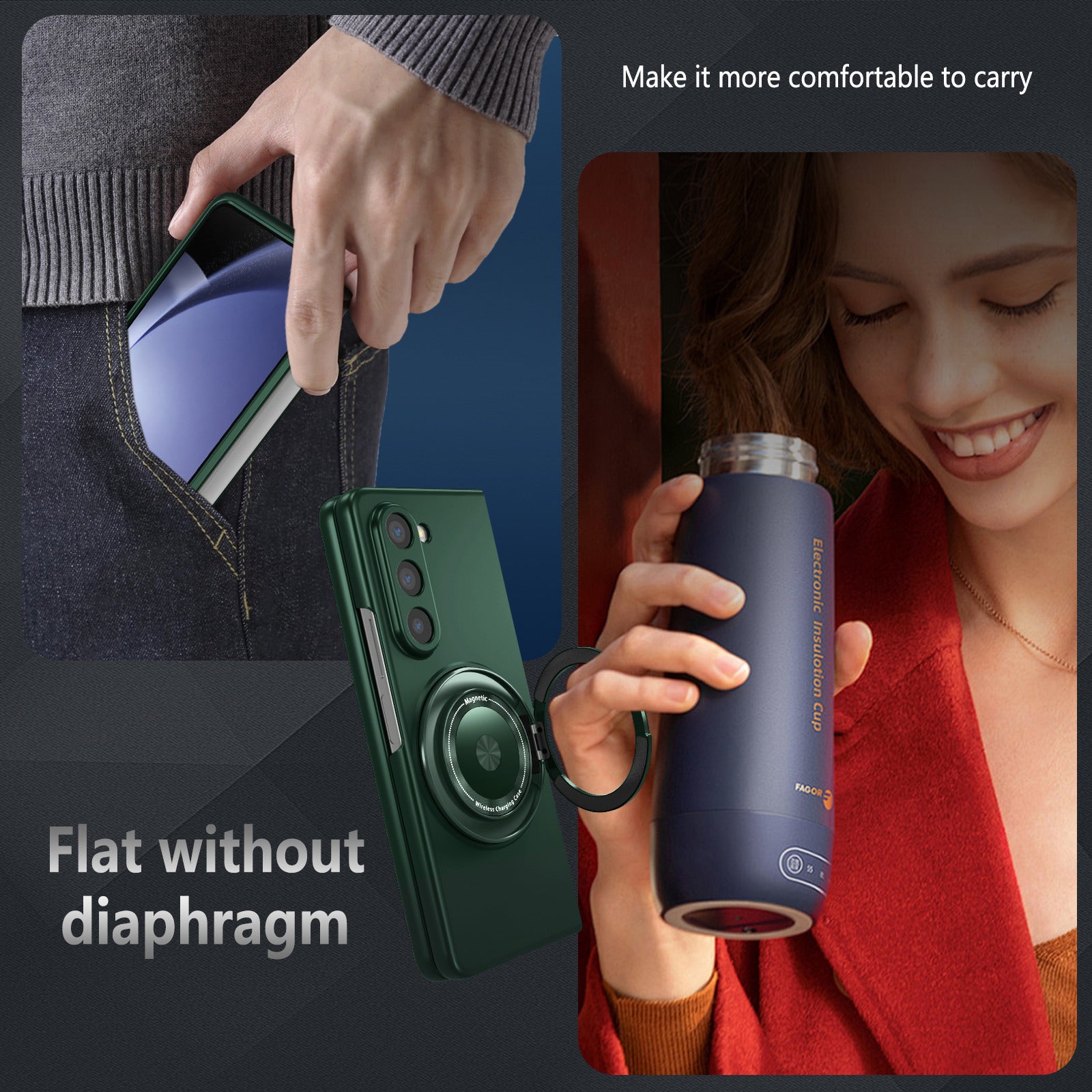 For Samsung Galaxy Z Fold6 5G Case Magnetic Kickstand Hard PC Shockproof Protective Cover - Blackish Green