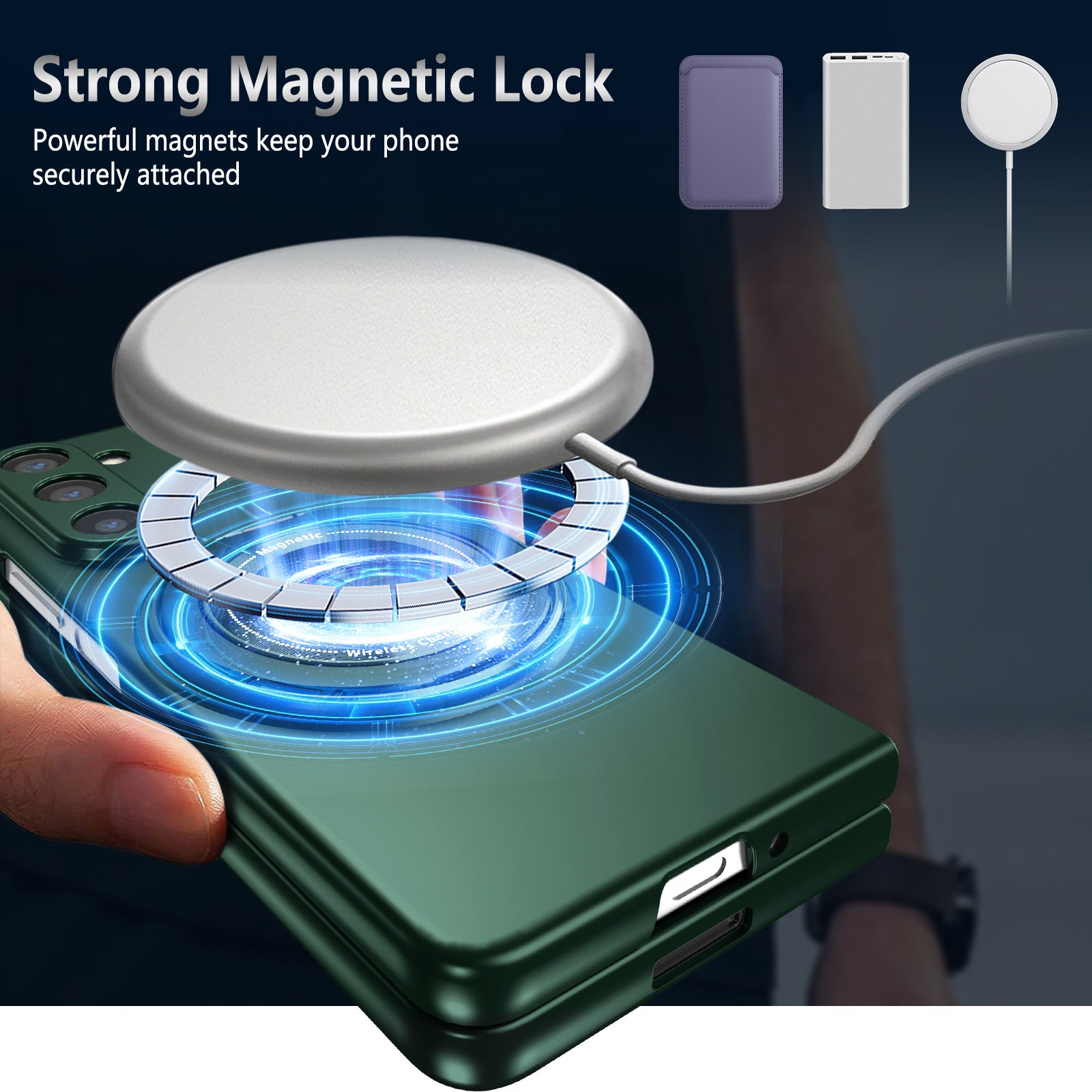 For Samsung Galaxy Z Fold6 5G Case Magnetic Kickstand Hard PC Shockproof Protective Cover - Blackish Green