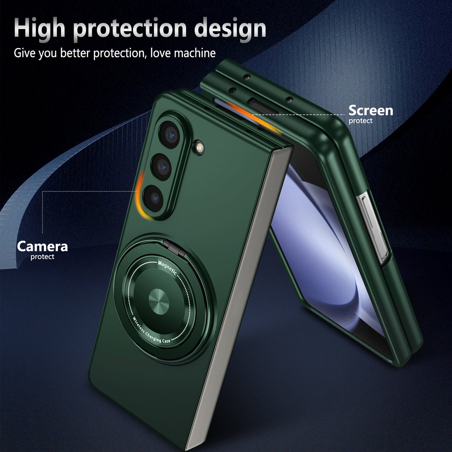 For Samsung Galaxy Z Fold6 5G Case Magnetic Kickstand Hard PC Shockproof Protective Cover - Blackish Green