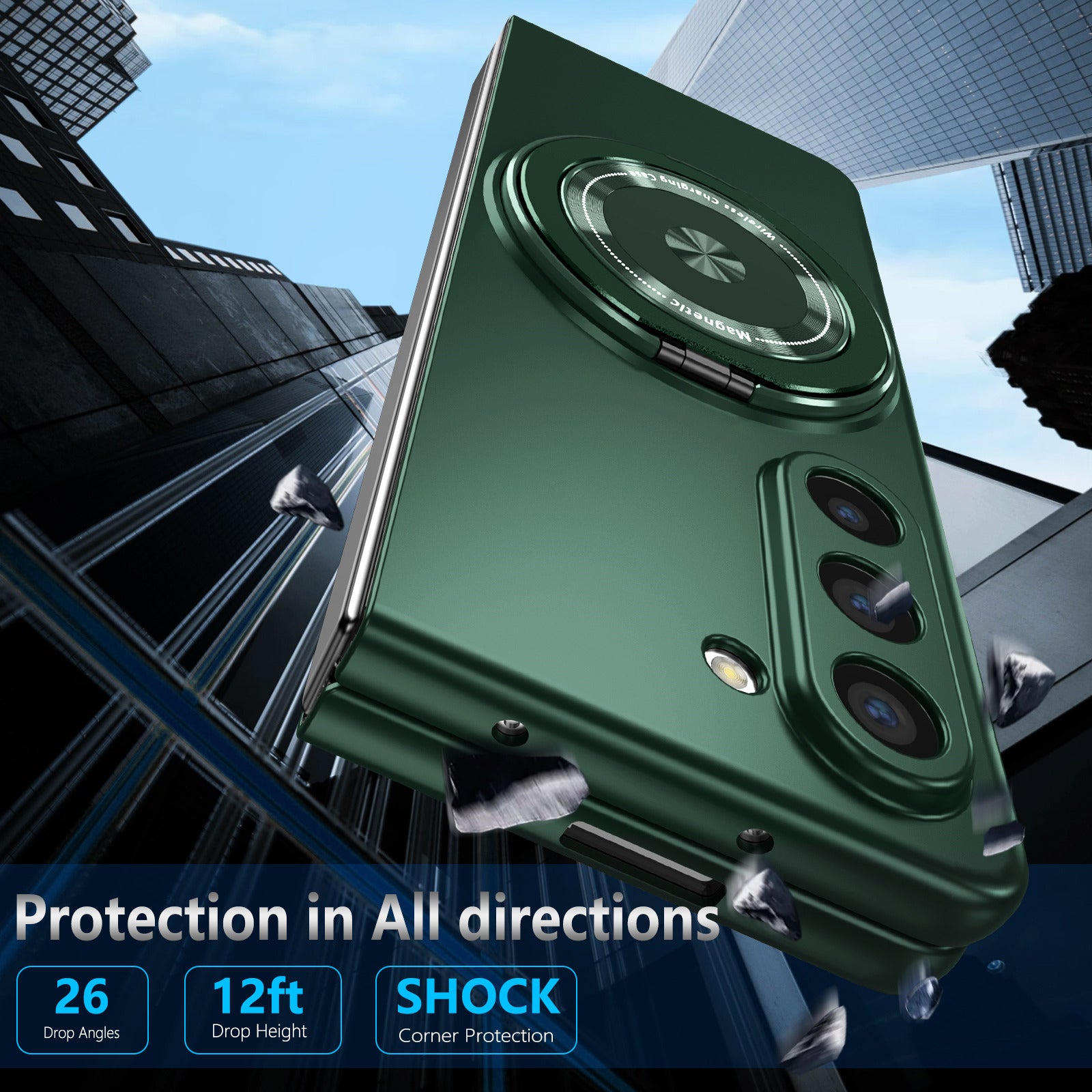 For Samsung Galaxy Z Fold6 5G Case Magnetic Kickstand Hard PC Shockproof Protective Cover - Blackish Green