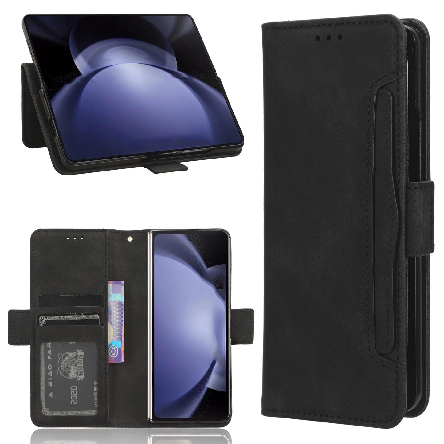For Samsung Galaxy Z Fold6 5G Case Multiple Card Slots Leather Wallet Folding Phone Cover - Black