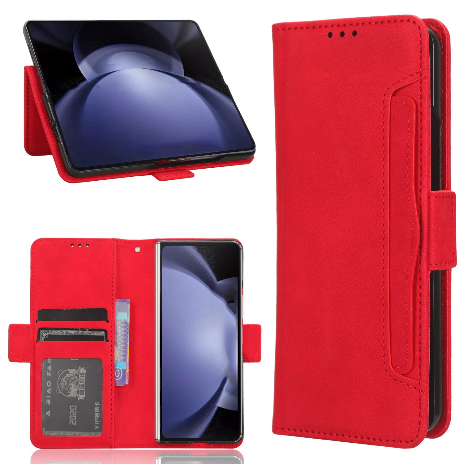 For Samsung Galaxy Z Fold6 5G Case Multiple Card Slots Leather Wallet Folding Phone Cover - Red