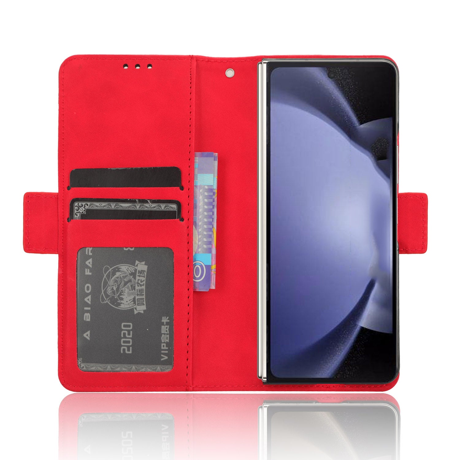 For Samsung Galaxy Z Fold6 5G Case Multiple Card Slots Leather Wallet Folding Phone Cover - Red