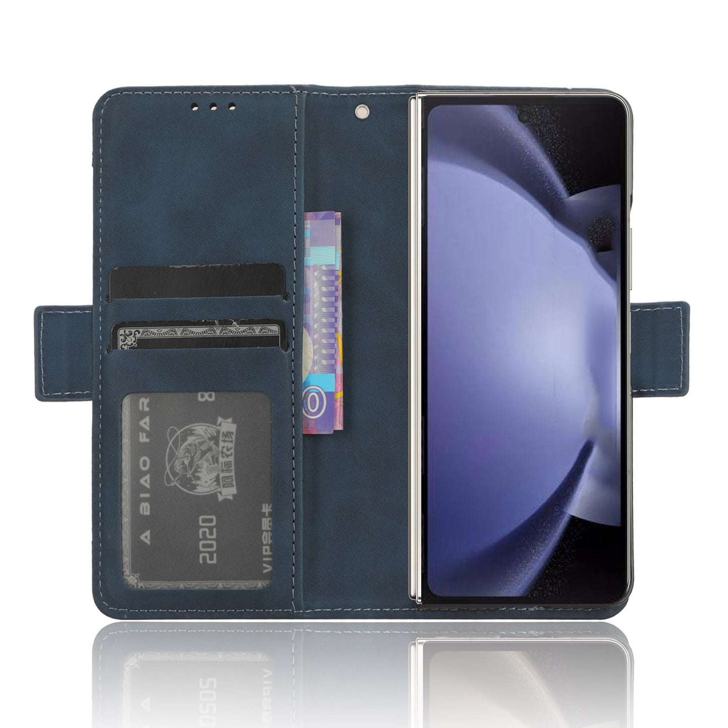For Samsung Galaxy Z Fold6 5G Case Multiple Card Slots Leather Wallet Folding Phone Cover - Blue