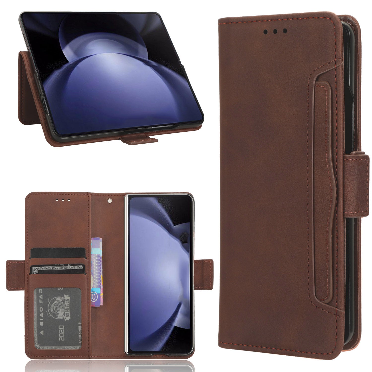 For Samsung Galaxy Z Fold6 5G Case Multiple Card Slots Leather Wallet Folding Phone Cover - Brown