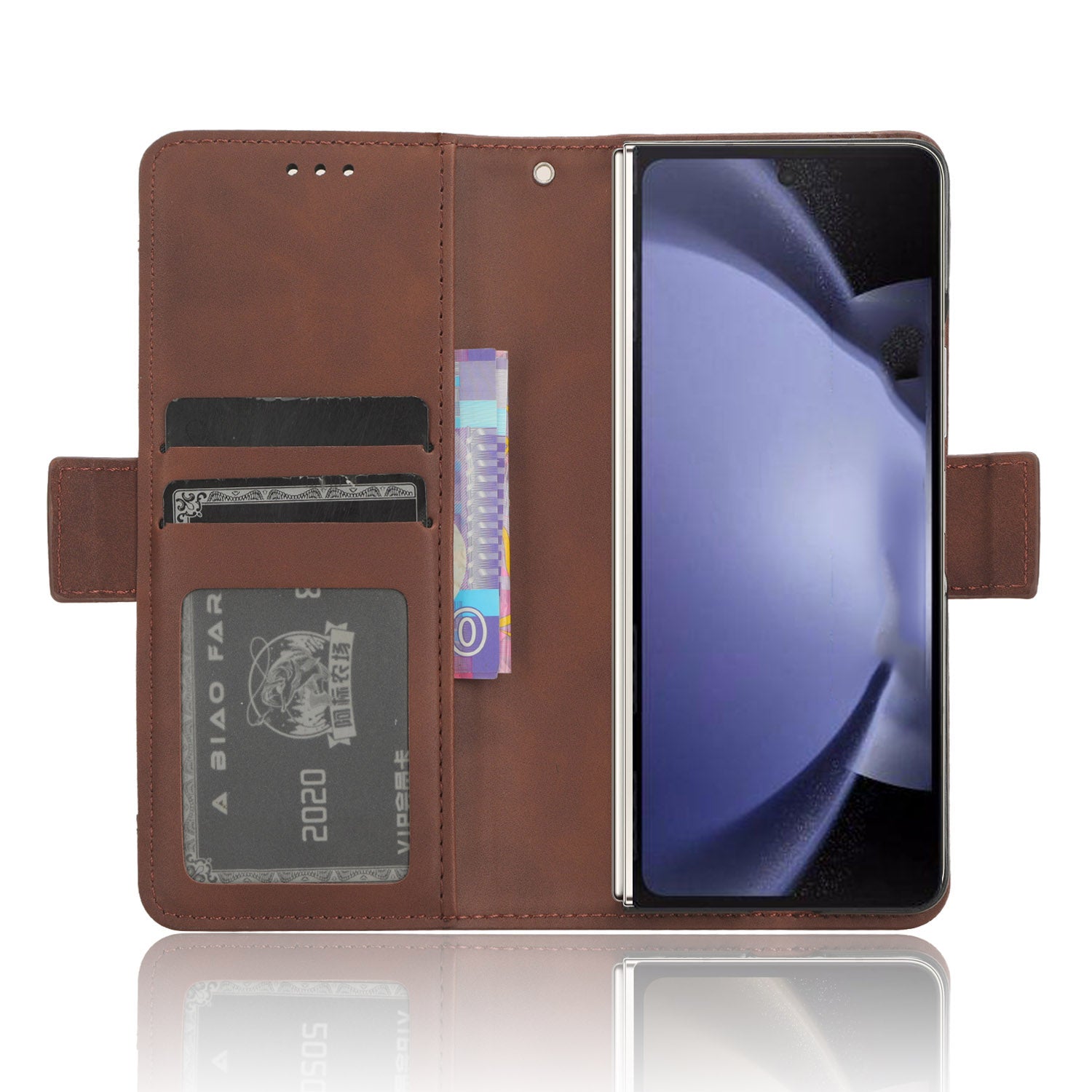 For Samsung Galaxy Z Fold6 5G Case Multiple Card Slots Leather Wallet Folding Phone Cover - Brown