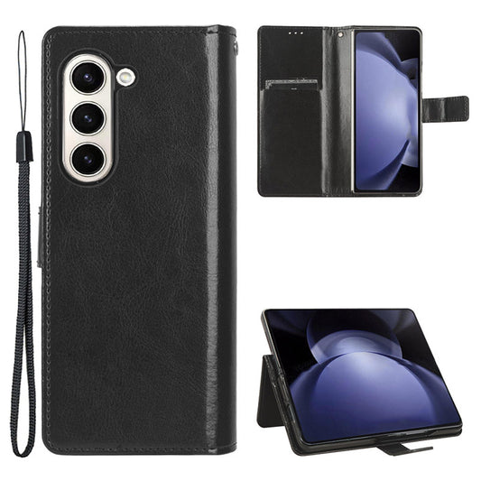 For Samsung Galaxy Z Fold6 5G Case Crazy Horse Texture Leather Folding Phone Cover - Black