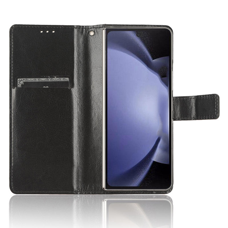 For Samsung Galaxy Z Fold6 5G Case Crazy Horse Texture Leather Folding Phone Cover - Black