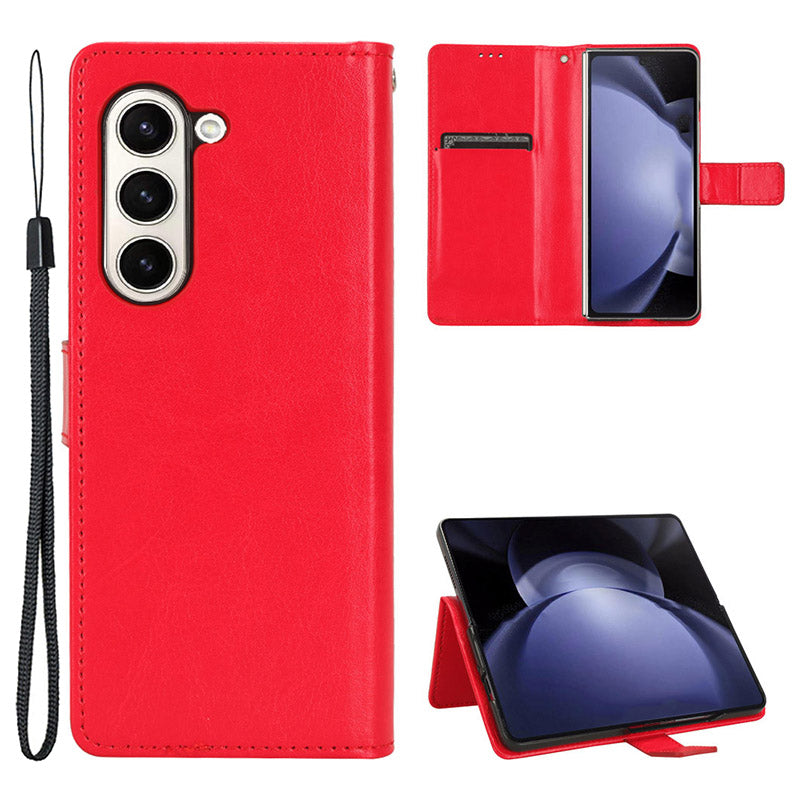 For Samsung Galaxy Z Fold6 5G Case Crazy Horse Texture Leather Folding Phone Cover - Red