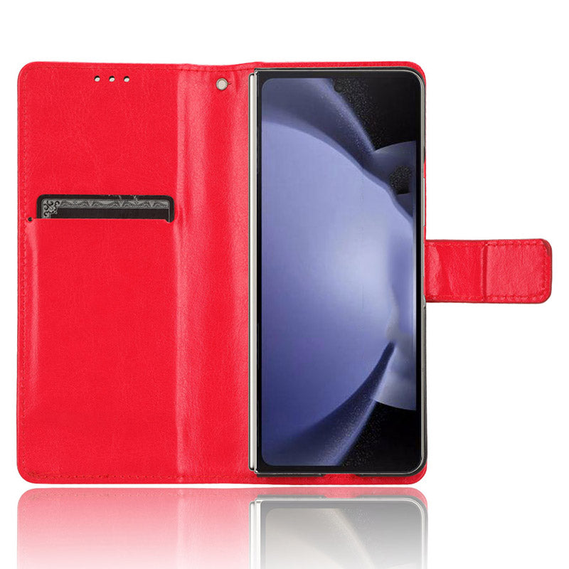For Samsung Galaxy Z Fold6 5G Case Crazy Horse Texture Leather Folding Phone Cover - Red