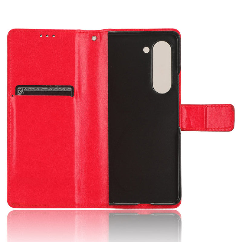 For Samsung Galaxy Z Fold6 5G Case Crazy Horse Texture Leather Folding Phone Cover - Red